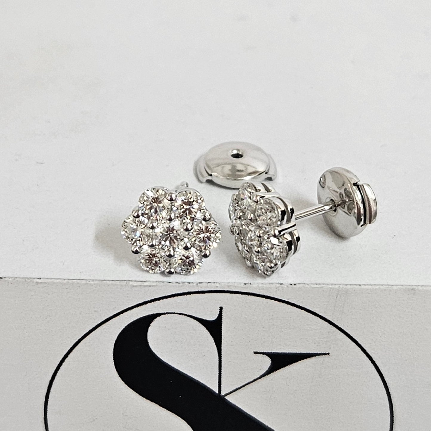 1.6ct Diamond Cluster Earrings/Natural Diamond  European lock closure Earrings/14K ,18K gold Halo 9.2mm Stud Earrings/Anniversary gift