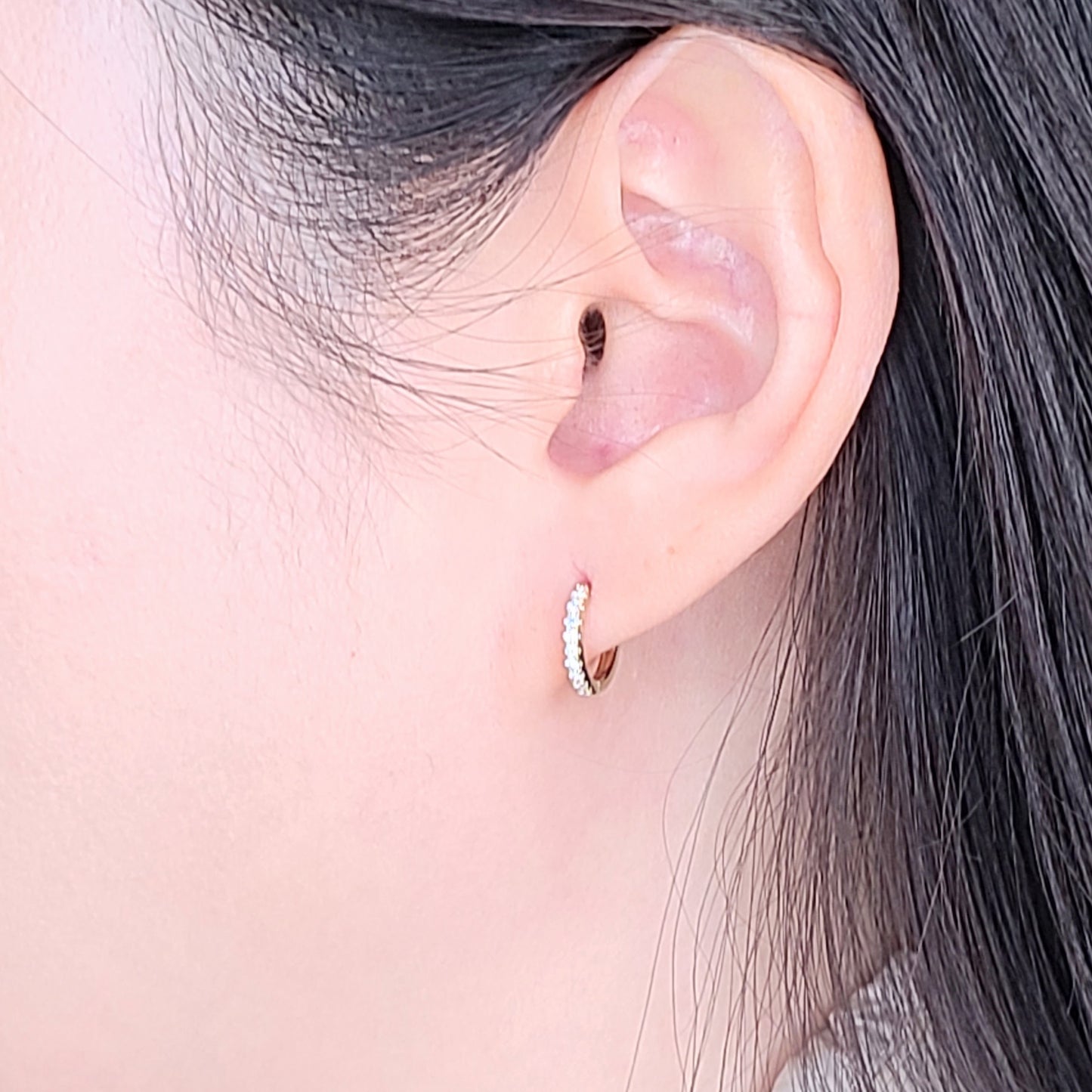 11mm Diameter Hoop Earrings /Diamond Huggie Earrings / Diamond Hoop Earrings/ Handmade Diamond Earrings/ Mini Hoop Earrings / Single or Pair
