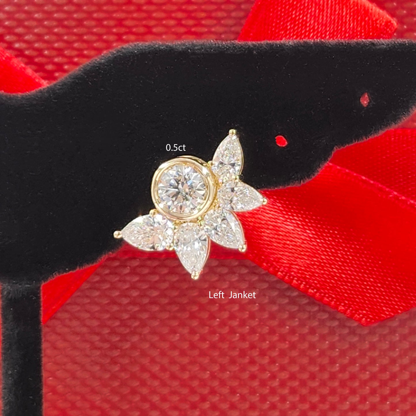 14K Gold Five Pear Diamond Earring Jacket: 18K Gold Diamond Design Jacket earring - Anniversary gift