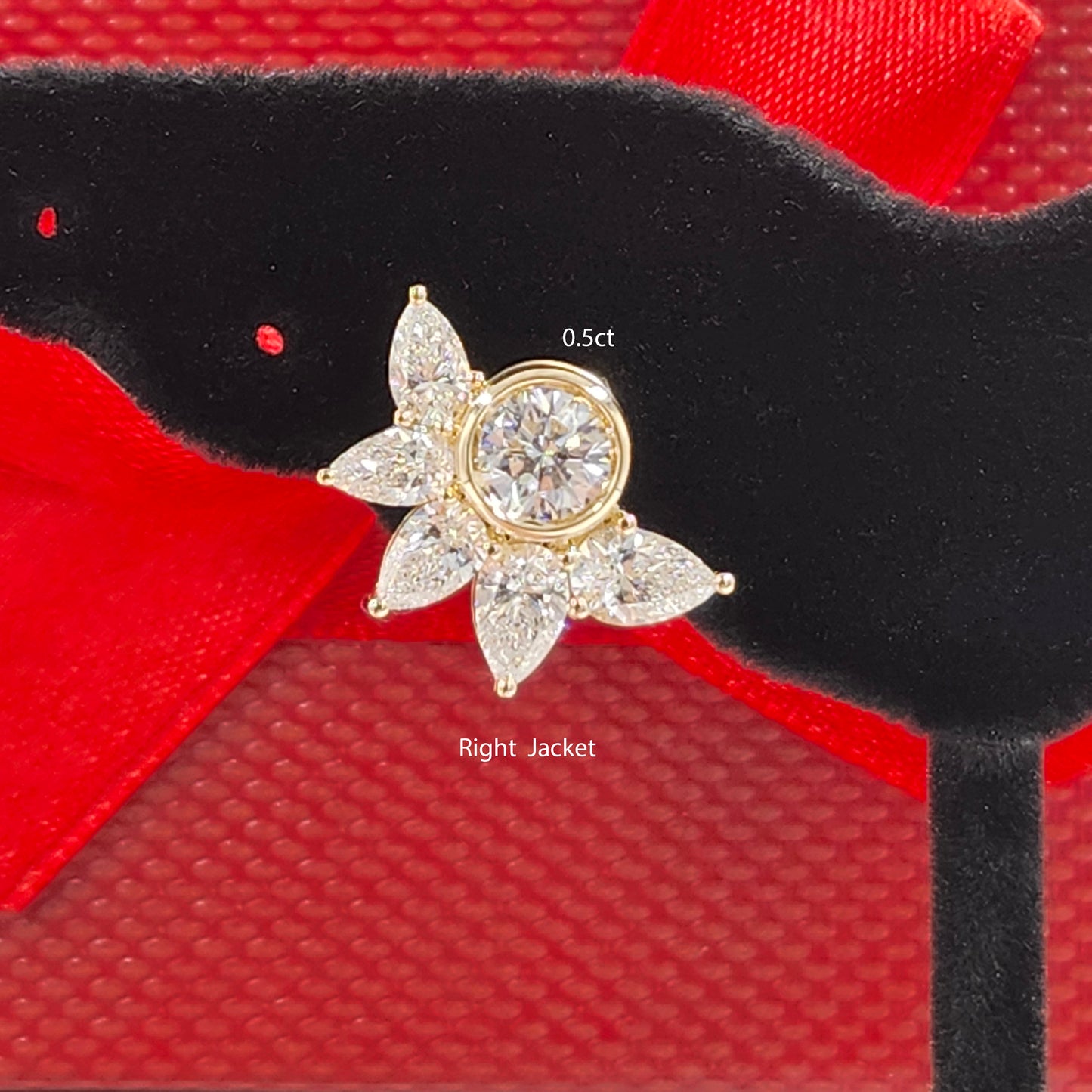 14K Gold Five Pear Diamond Earring Jacket: 18K Gold Diamond Design Jacket earring - Anniversary gift
