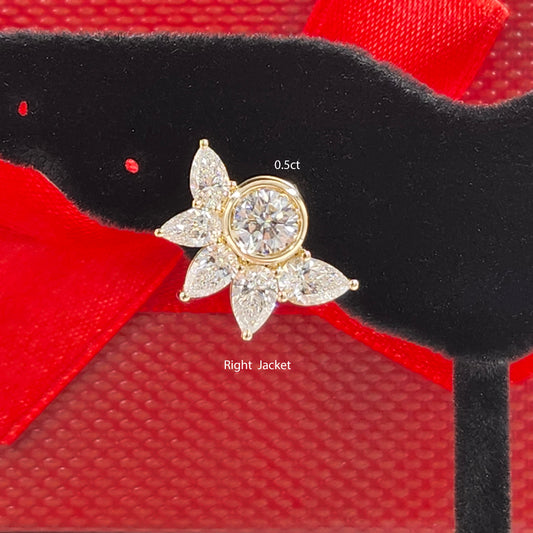 14K Gold Five Pear Diamond Earring Jacket: 18K Gold Diamond Design Jacket earring - Anniversary gift
