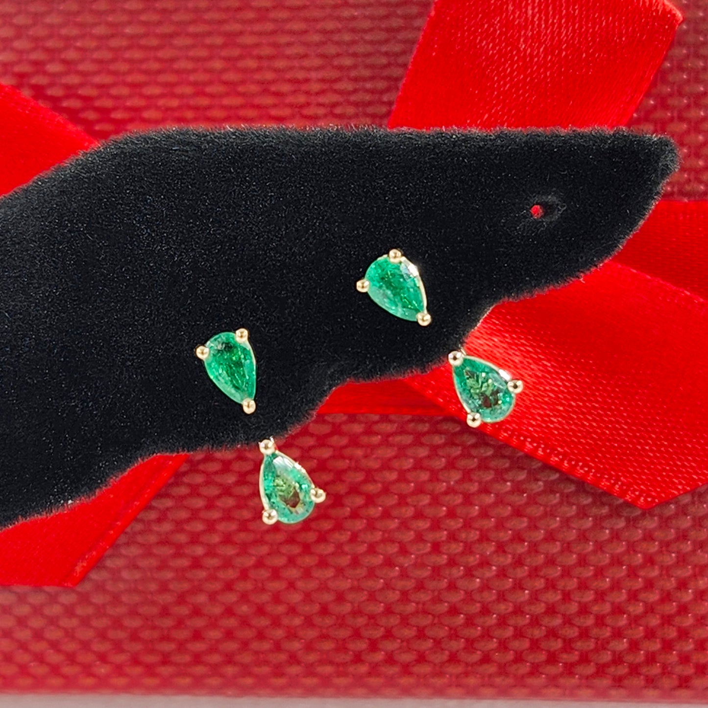 14K Gold Pear Emerald Jacket Earrings: Natural Pear Emerald Prong Stud - Anniversary gifts