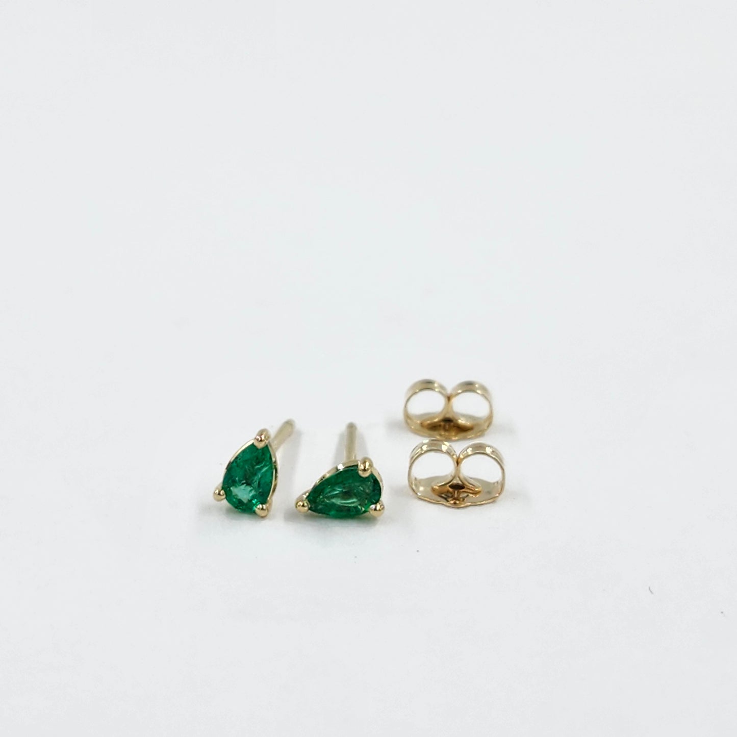 14K Gold Pear Emerald Jacket Earrings: Natural Pear Emerald Prong Stud - Anniversary gifts