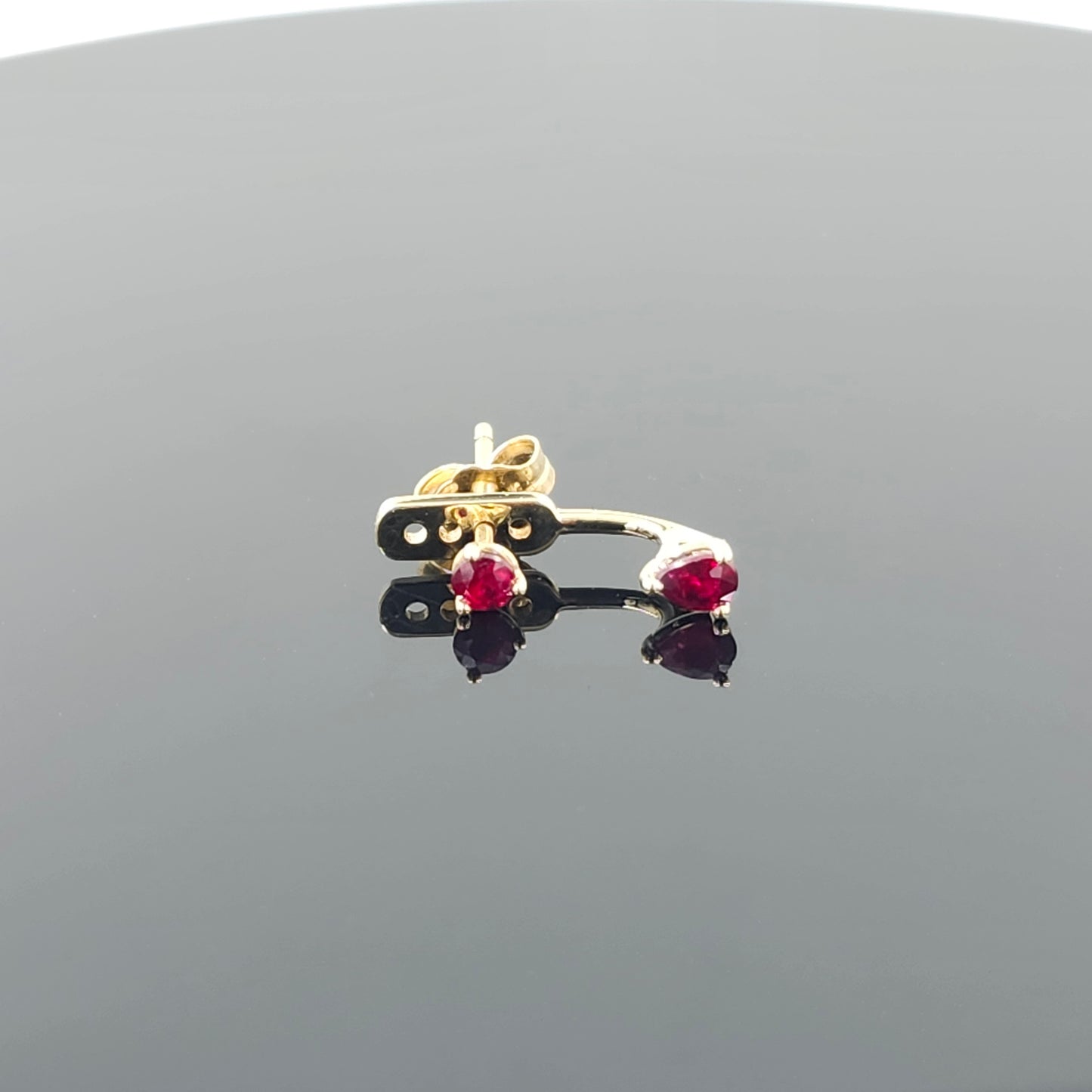 14K Gold Pear Ruby Jacket Earrings: Natural Round Ruby Stud Earring - Anniversary gifts