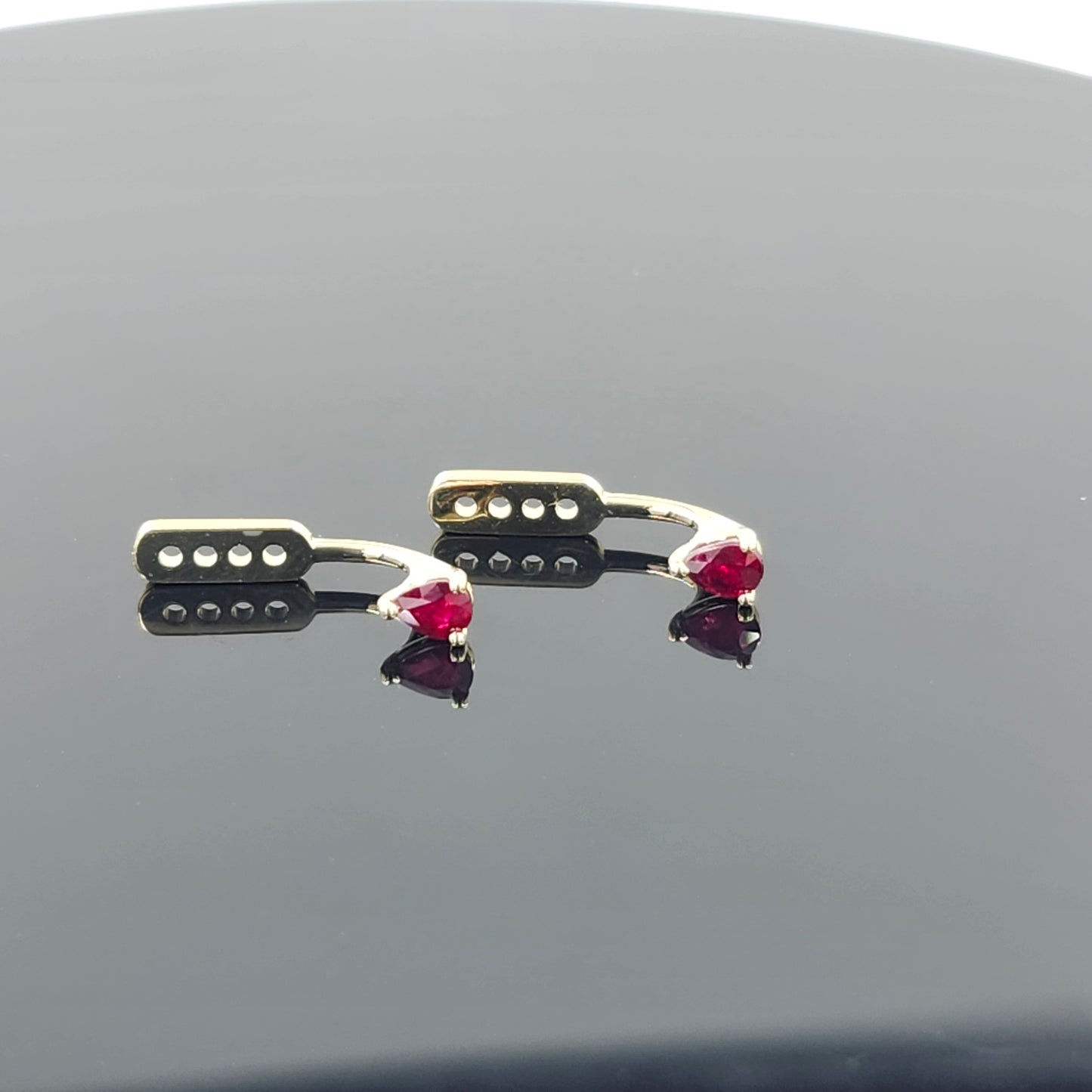 14K Gold Pear Ruby Jacket Earrings: Natural Round Ruby Stud Earring - Anniversary gifts