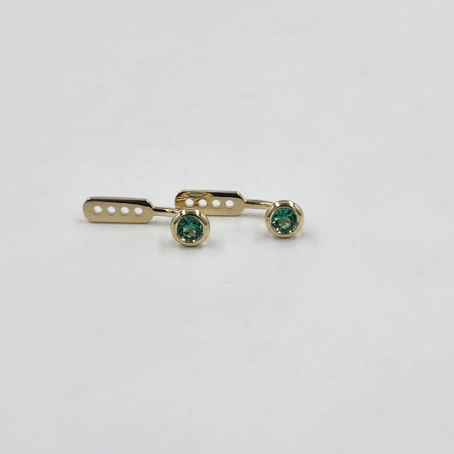 14K Gold Diamond Cut Natural Round Emerald Bezel Set Jacket Earrings: 3.0mm Round Emerald Bezel Set Studs - Anniversary gifts