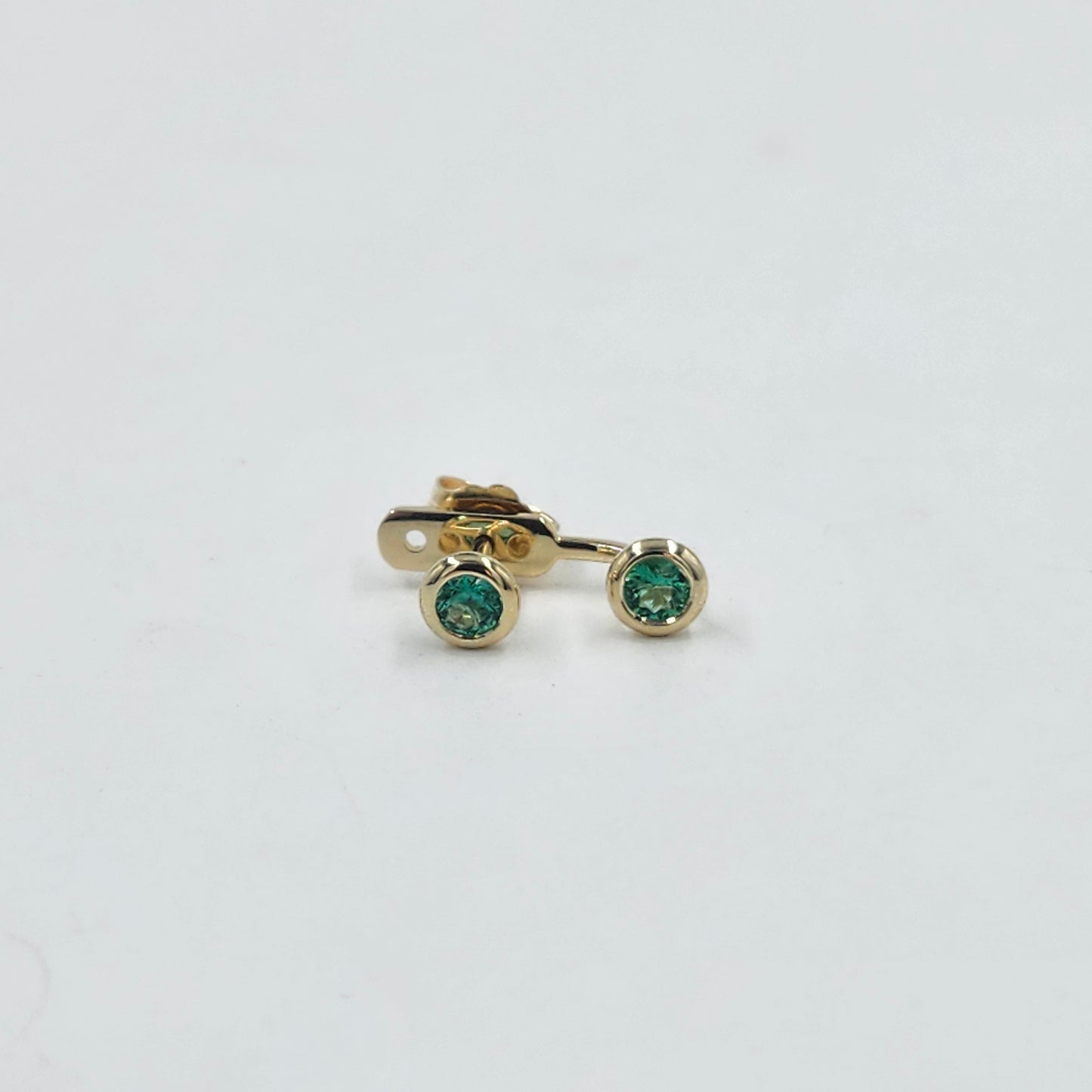 14K Gold Diamond Cut Natural Round Emerald Bezel Set Jacket Earrings: 3.0mm Round Emerald Bezel Set Studs - Anniversary gifts