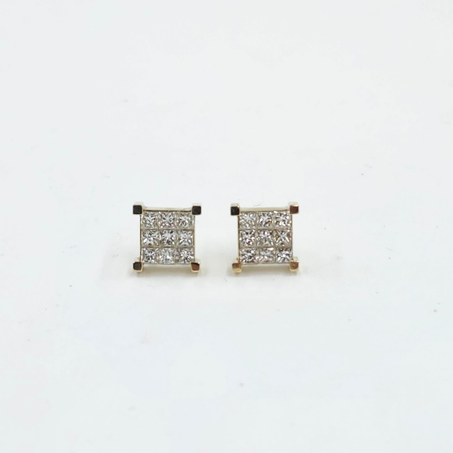 Princess Cut Natural Diamond Stud Earrings: 14K,18K Gold Invisible Setting Earring- Anniversary gift