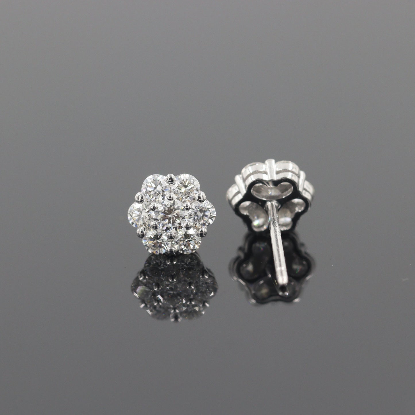 14K Gold Natural Diamond Cluster Earrings:14K,18K gold 0.75ct Halo Stud Earrings - Anniversary gift