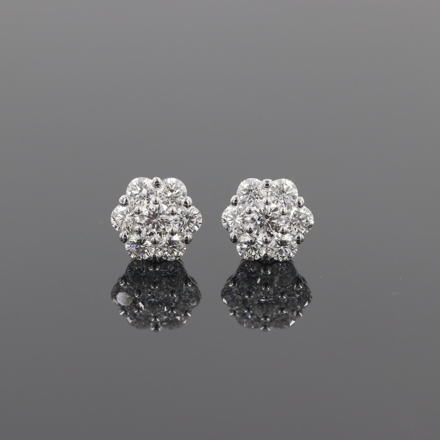 14K Gold Natural Diamond Cluster Earrings:14K,18K gold 0.75ct Halo Stud Earrings - Anniversary gift
