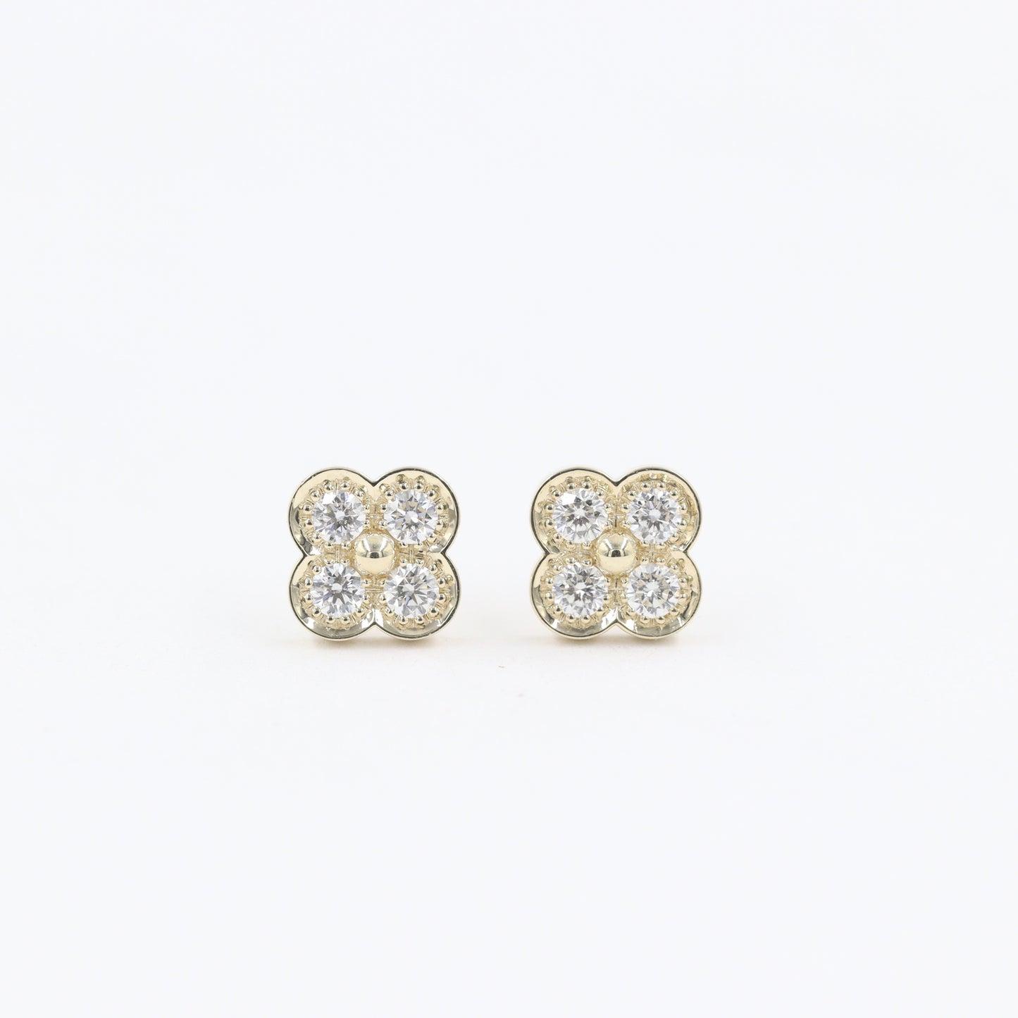 Natural Diamond Clover Earrings/14K,18K gold 8.3mm Clover Classic Dainty Cluster Stud Earrings-Diamond Stud Earring - Anniversary gift