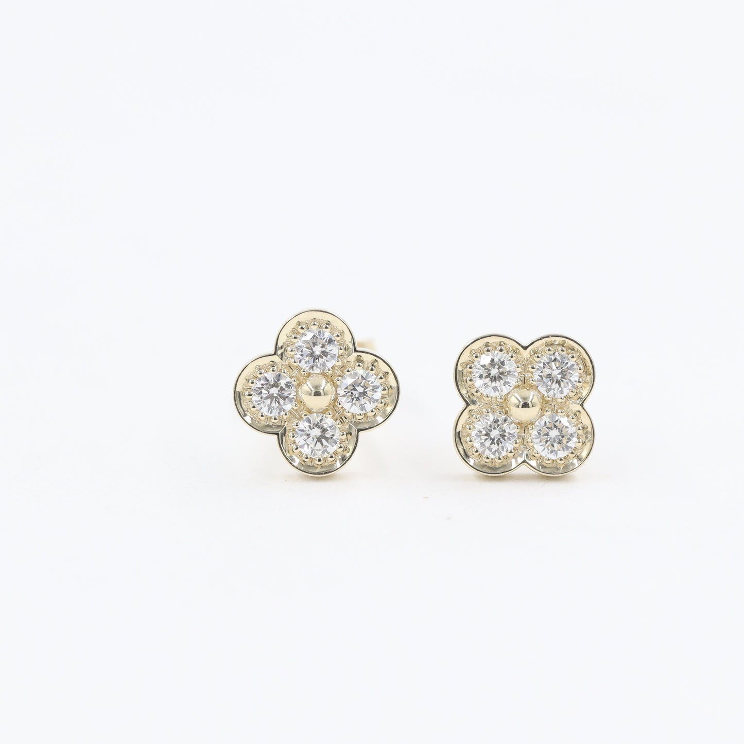 Natural Diamond Clover Earrings/14K,18K gold 8.3mm Clover Classic Dainty Cluster Stud Earrings-Diamond Stud Earring - Anniversary gift