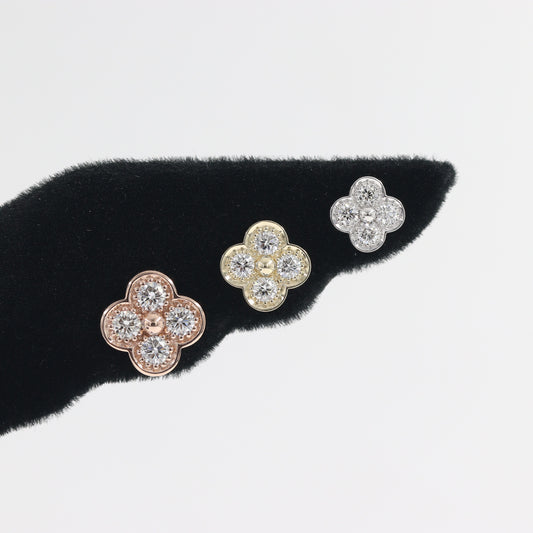 Natural Diamond Clover Earrings/14K,18K gold 8.3mm Clover Classic Dainty Cluster Stud Earrings-Diamond Stud Earring - Anniversary gift