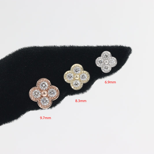Natural Diamond Clover Earrings/14K,18K gold 8.3mm Clover Classic Dainty Cluster Stud Earrings-Diamond Stud Earring - Anniversary gift