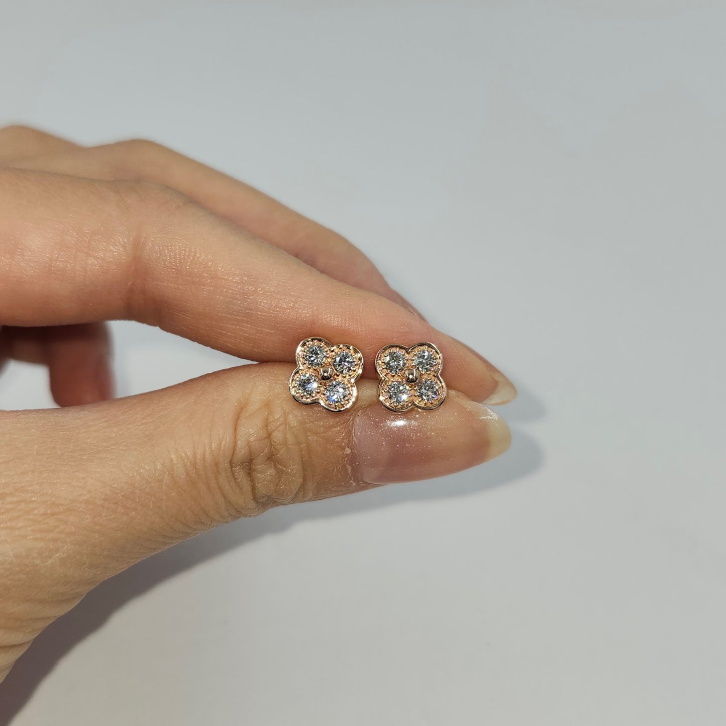 Natural Diamond Clover Earrings/14K,18K gold 9.7mm Clover Classic Dainty Cluster Stud Earrings-Diamond Stud Earring - Anniversary gift