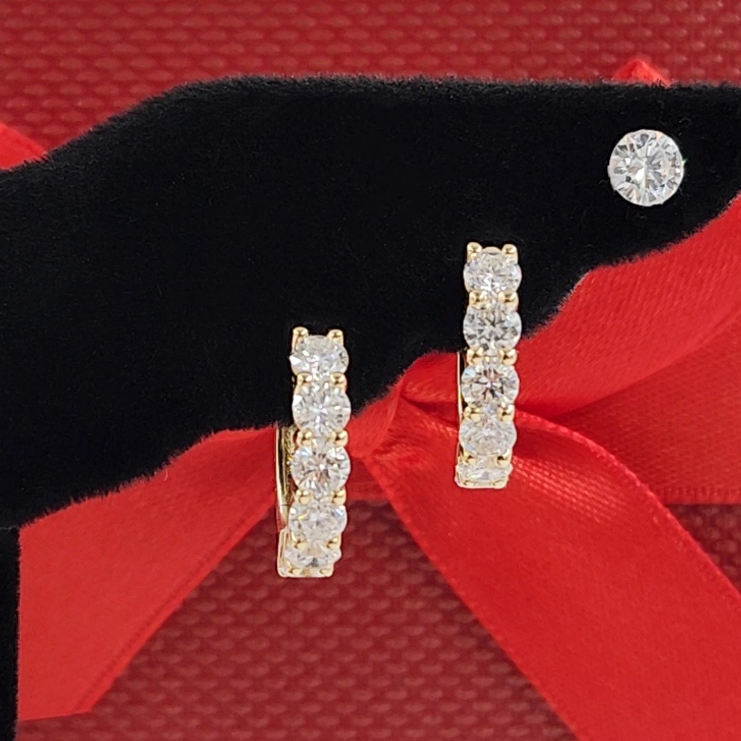 Lab Diamond Hoop Earrings: 14K,18K gold Prong Diamond 1.4ct Hoop Earring - Anniversary gift