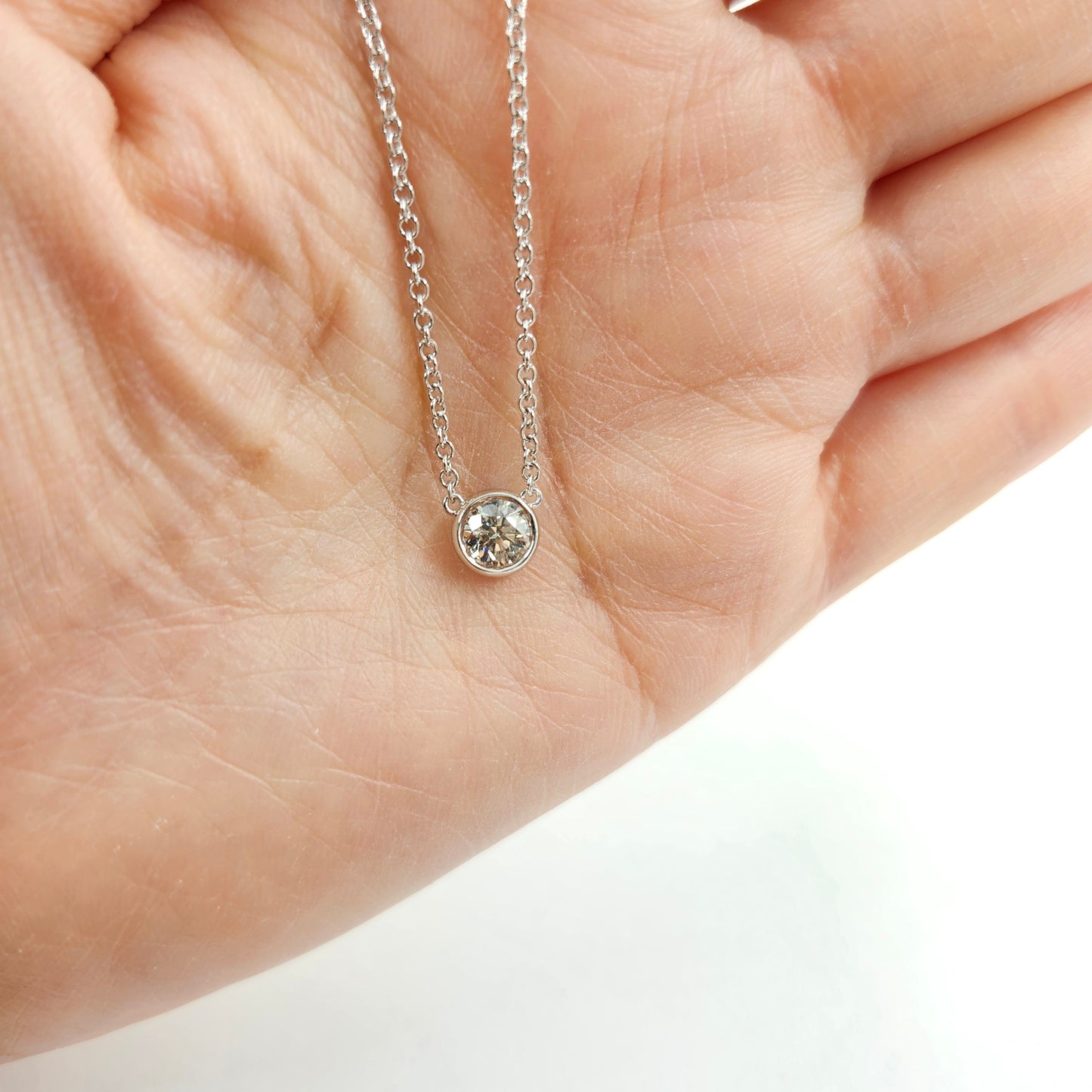 14K Gold 0.5ct Natural Diamond Solitaire Bezel Necklace - Anniversary gift