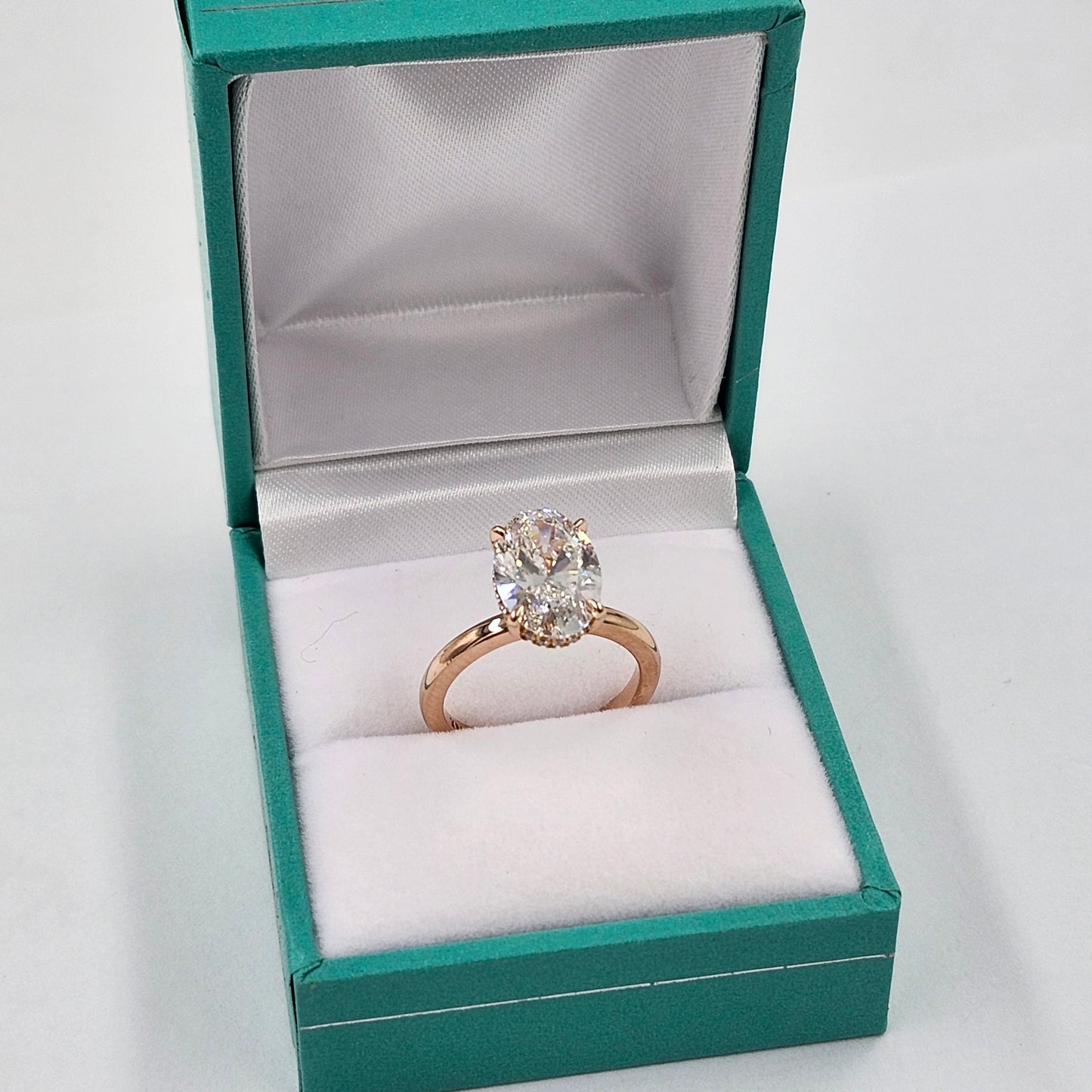 Lab Diamond Engagement Ring - 14K Gold 3ct Oval Diamond Hidden Halo Ring - Anniversary gift