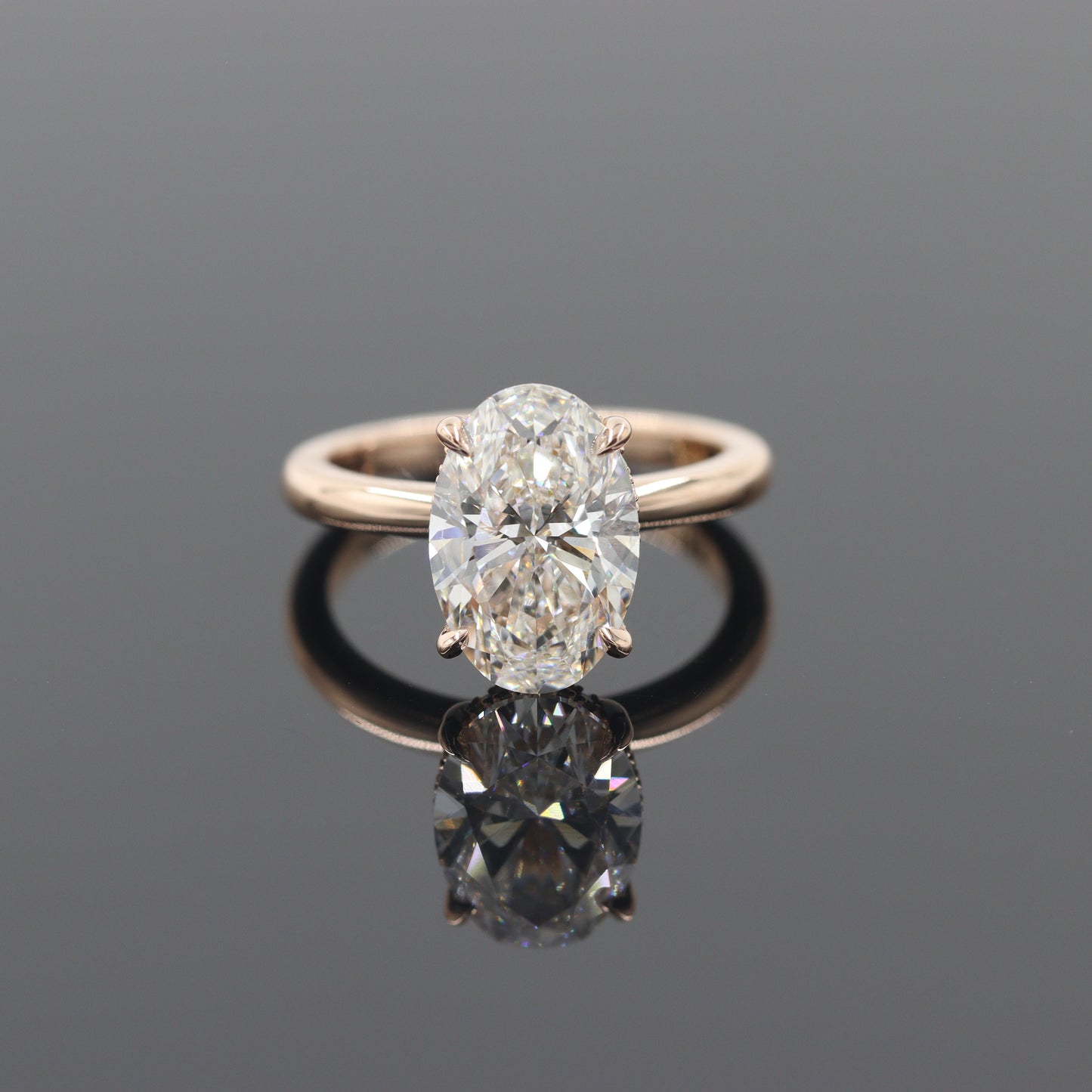 Lab Diamond Engagement Ring - 14K Gold 3ct Oval Diamond Hidden Halo Ring - Anniversary gift
