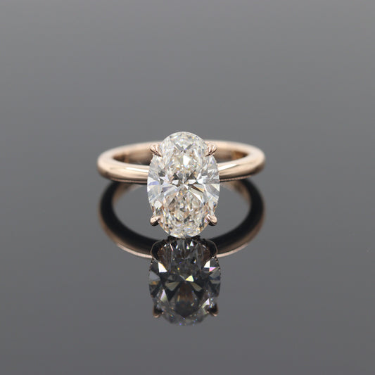 Lab Diamond Engagement Ring - 14K Gold 3ct Oval Diamond Hidden Halo Ring - Anniversary gift