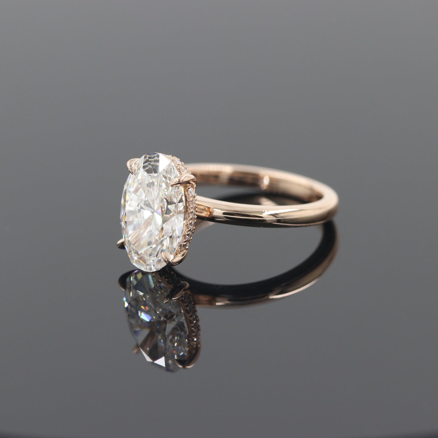 Lab Diamond Engagement Ring - 14K Gold 3ct Oval Diamond Hidden Halo Ring - Anniversary gift