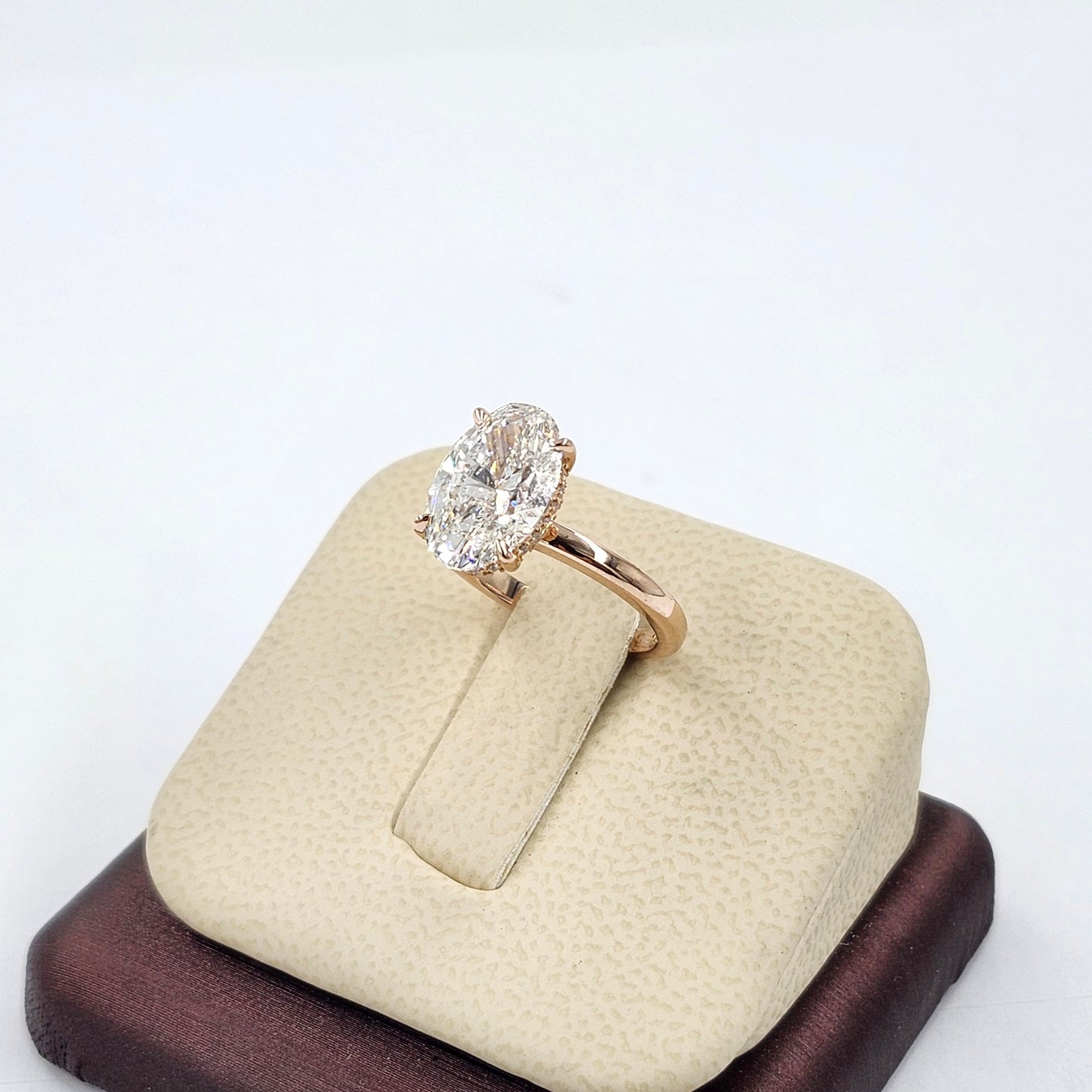 Lab Diamond Engagement Ring - 14K Gold 3ct Oval Diamond Hidden Halo Ring - Anniversary gift