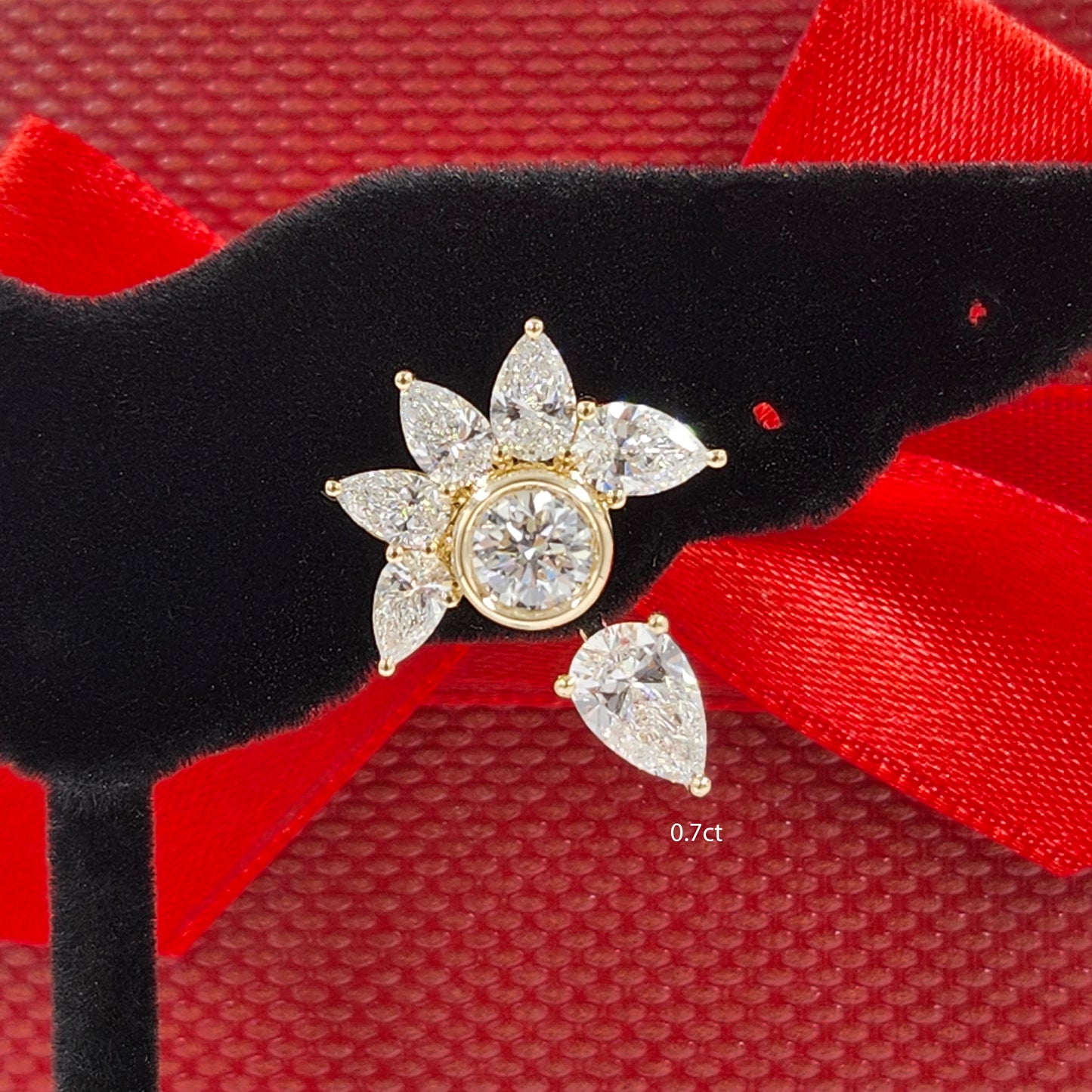 14K Gold Five Pear Diamond Earring Jacket: 18K Gold Diamond Design Jacket earring - Anniversary gift