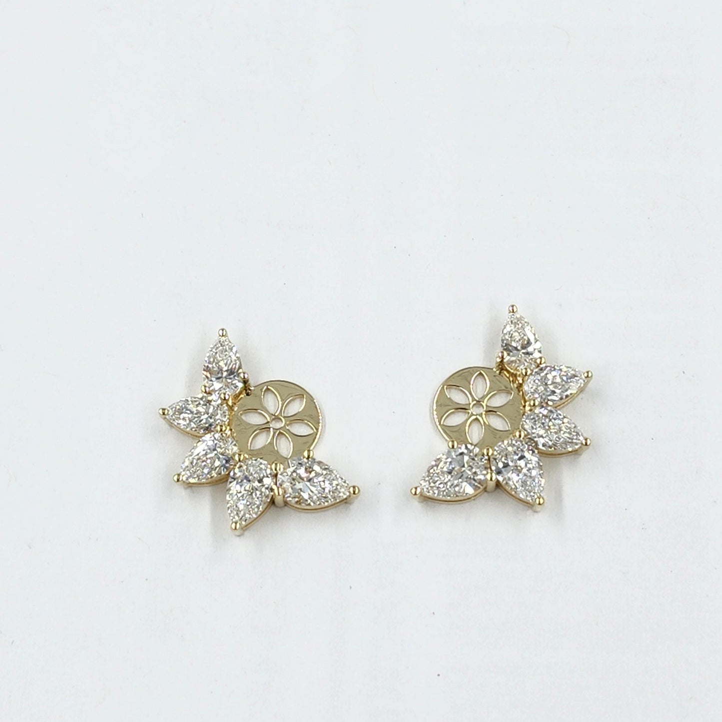 14K Gold Five Pear Diamond Earring Jacket: 18K Gold Diamond Design Jacket earring - Anniversary gift