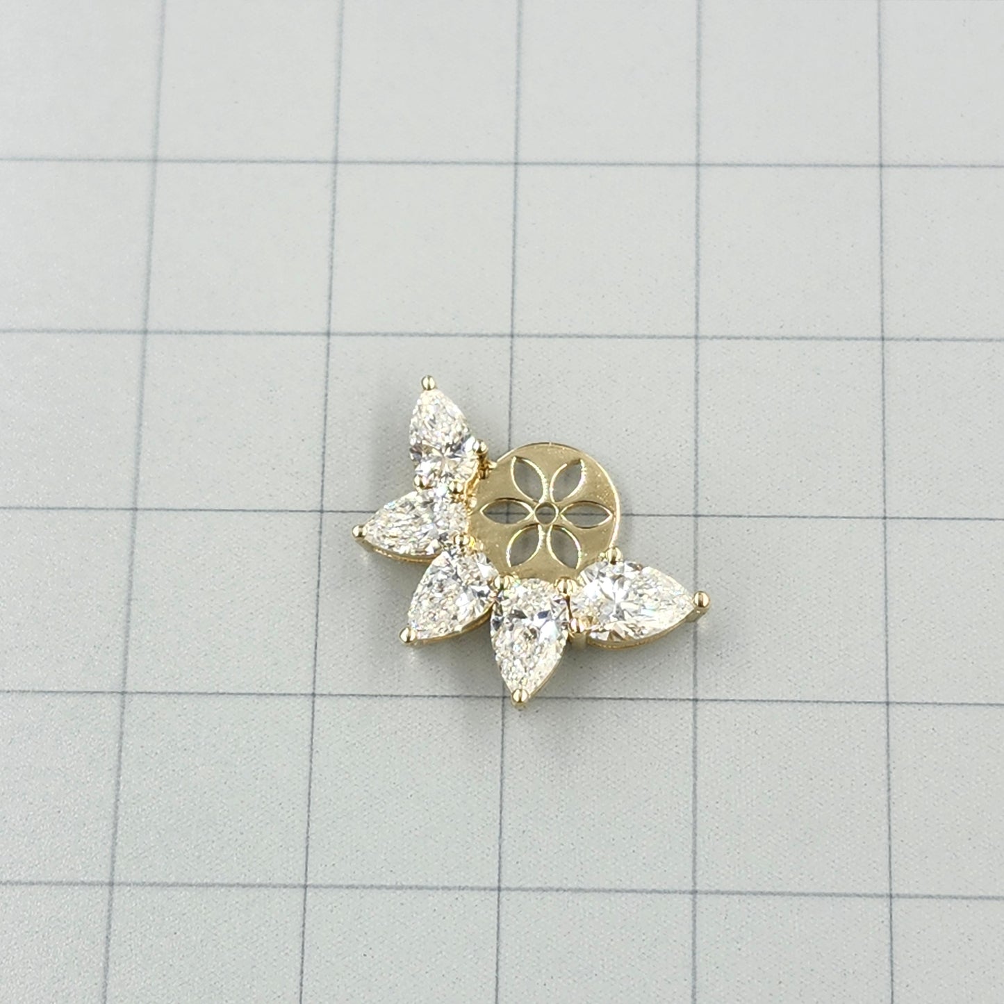 14K Gold Five Pear Diamond Earring Jacket: 18K Gold Diamond Design Jacket earring - Anniversary gift