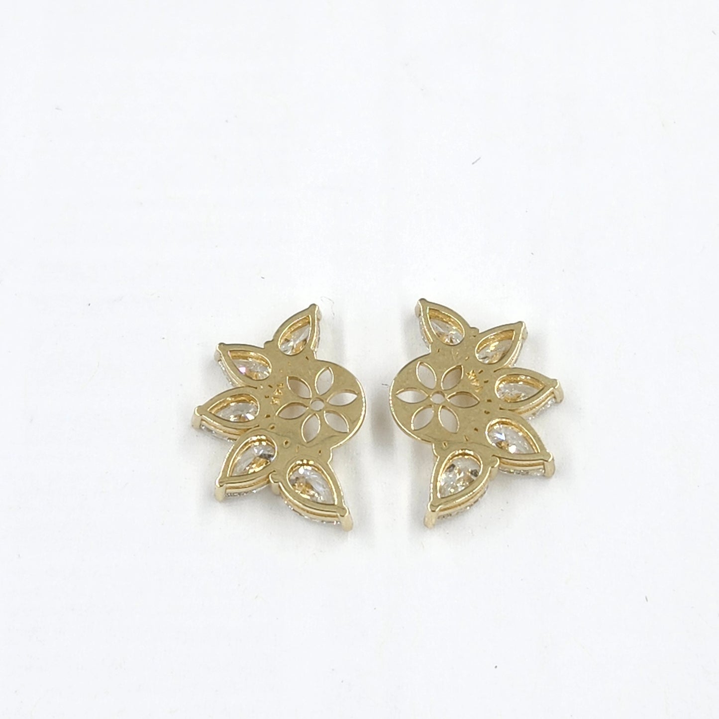14K Gold Five Pear Diamond Earring Jacket: 18K Gold Diamond Design Jacket earring - Anniversary gift