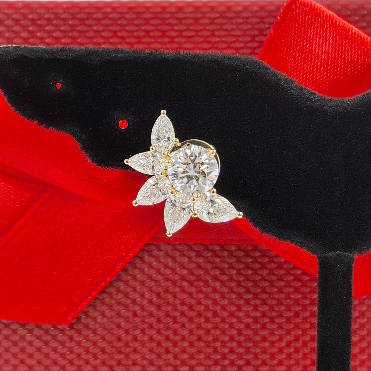 14K Gold Five Pear Diamond Earring Jacket: 18K Gold Diamond Design Jacket earring - Anniversary gift