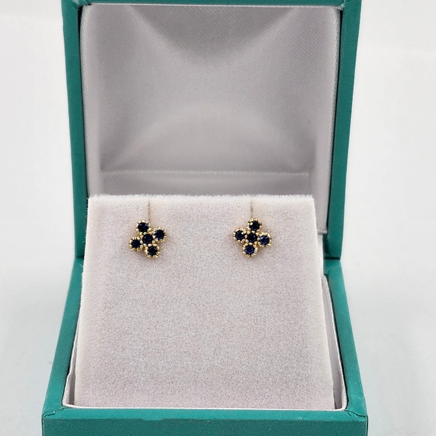 14K Gold Flower Stud Earrings: Natural Diamond, Sapphire, Ruby- Anniversary gift