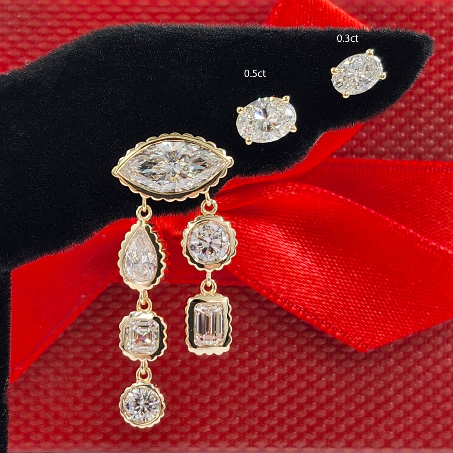 Multi Lab Diamonds Drop earrings (Pair) / Gifts for her /14K gold Lab-Diamonds Luxury Earrings / Anniversary Gift