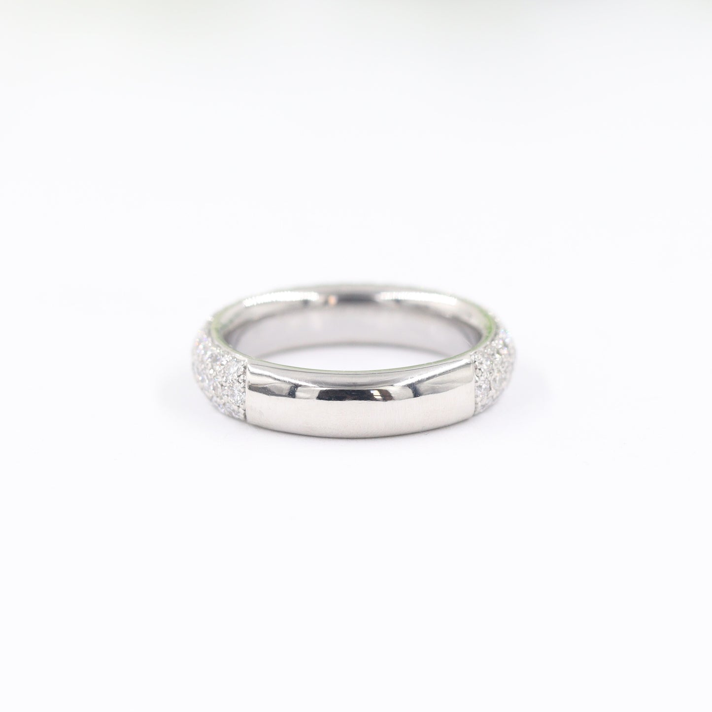 14K Gold Natural Diamond Eternity 4.0mm Wedding Band : 3/4 Eternity Stackable Ring - 3 Row Diamond Anniversary Ring