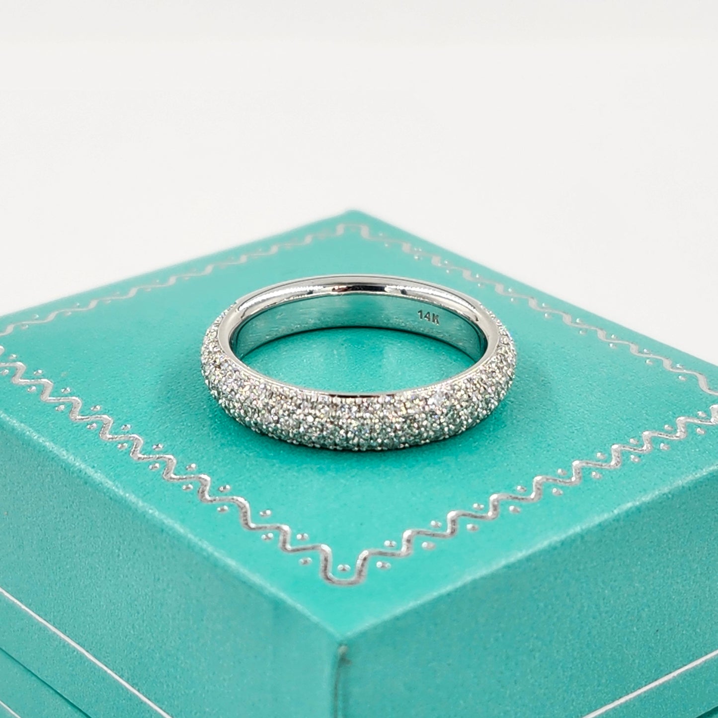 14K Gold Natural Diamond Eternity 4.0mm Wedding Band : 3/4 Eternity Stackable Ring - 3 Row Diamond Anniversary Ring