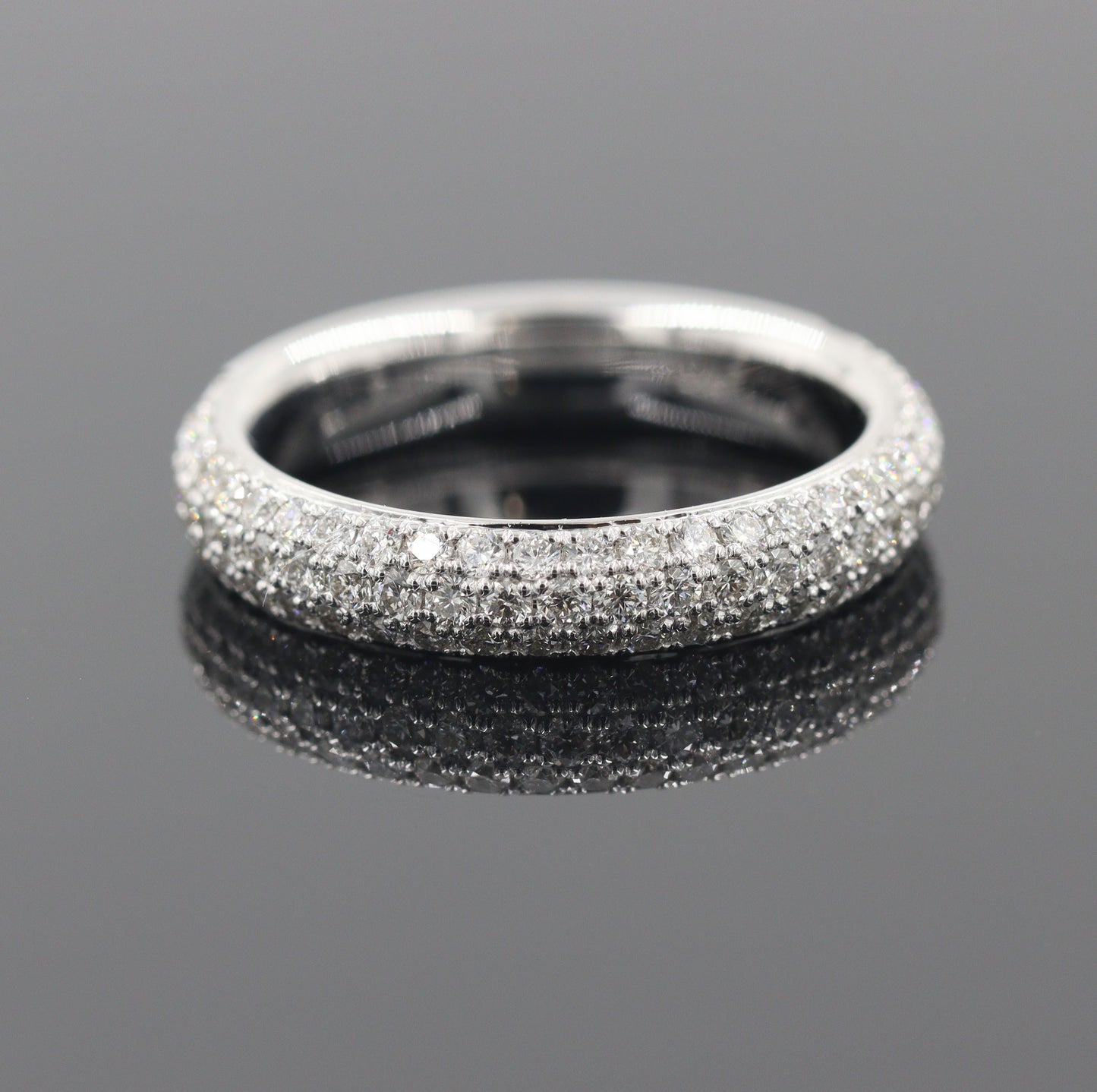 14K Gold Natural Diamond Eternity 4.0mm Wedding Band : 3/4 Eternity Stackable Ring - 3 Row Diamond Anniversary Ring