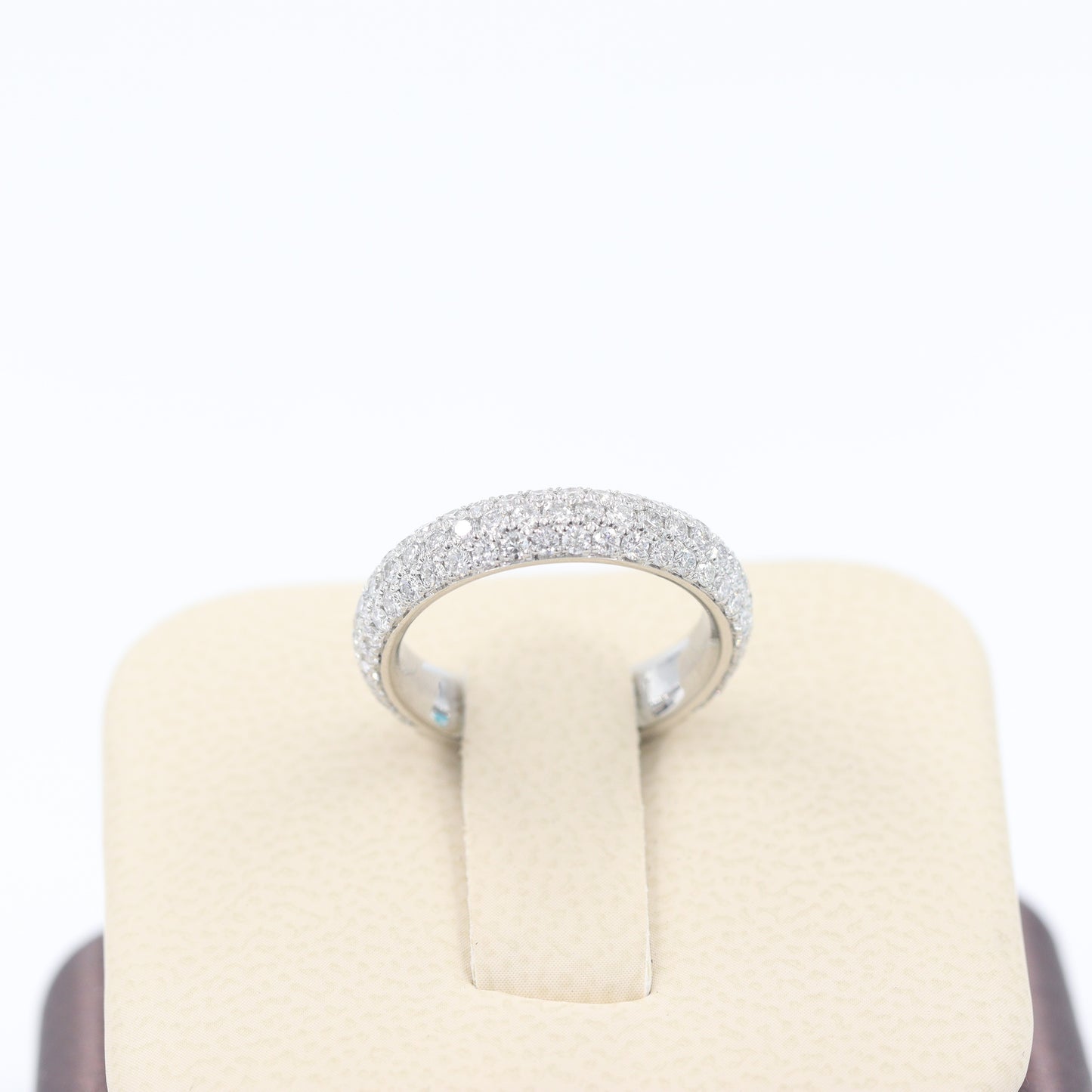 14K Gold Natural Diamond Eternity 4.0mm Wedding Band : 3/4 Eternity Stackable Ring - 3 Row Diamond Anniversary Ring