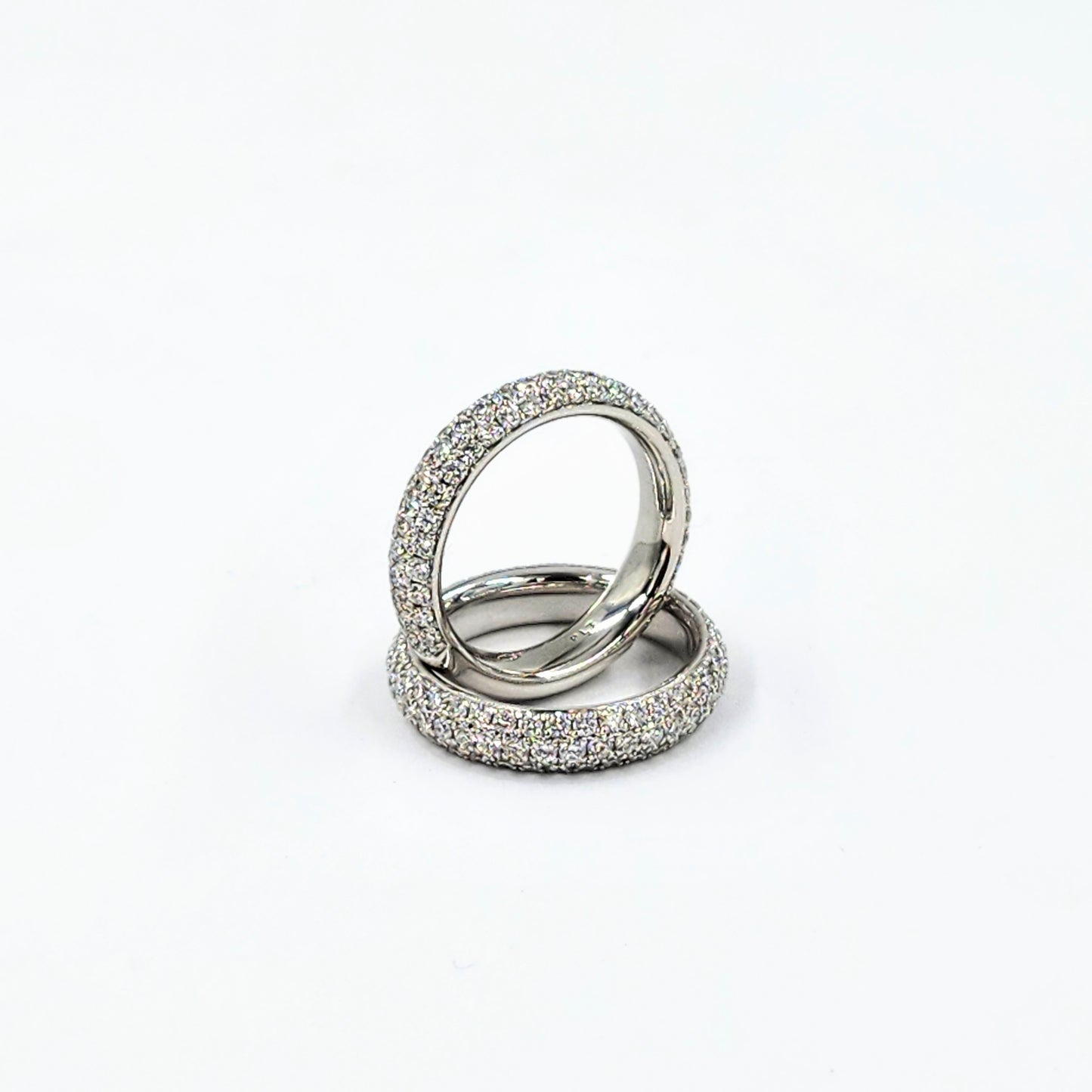 14K Gold Natural Diamond Eternity 4.0mm Wedding Band : 3/4 Eternity Stackable Ring - 3 Row Diamond Anniversary Ring