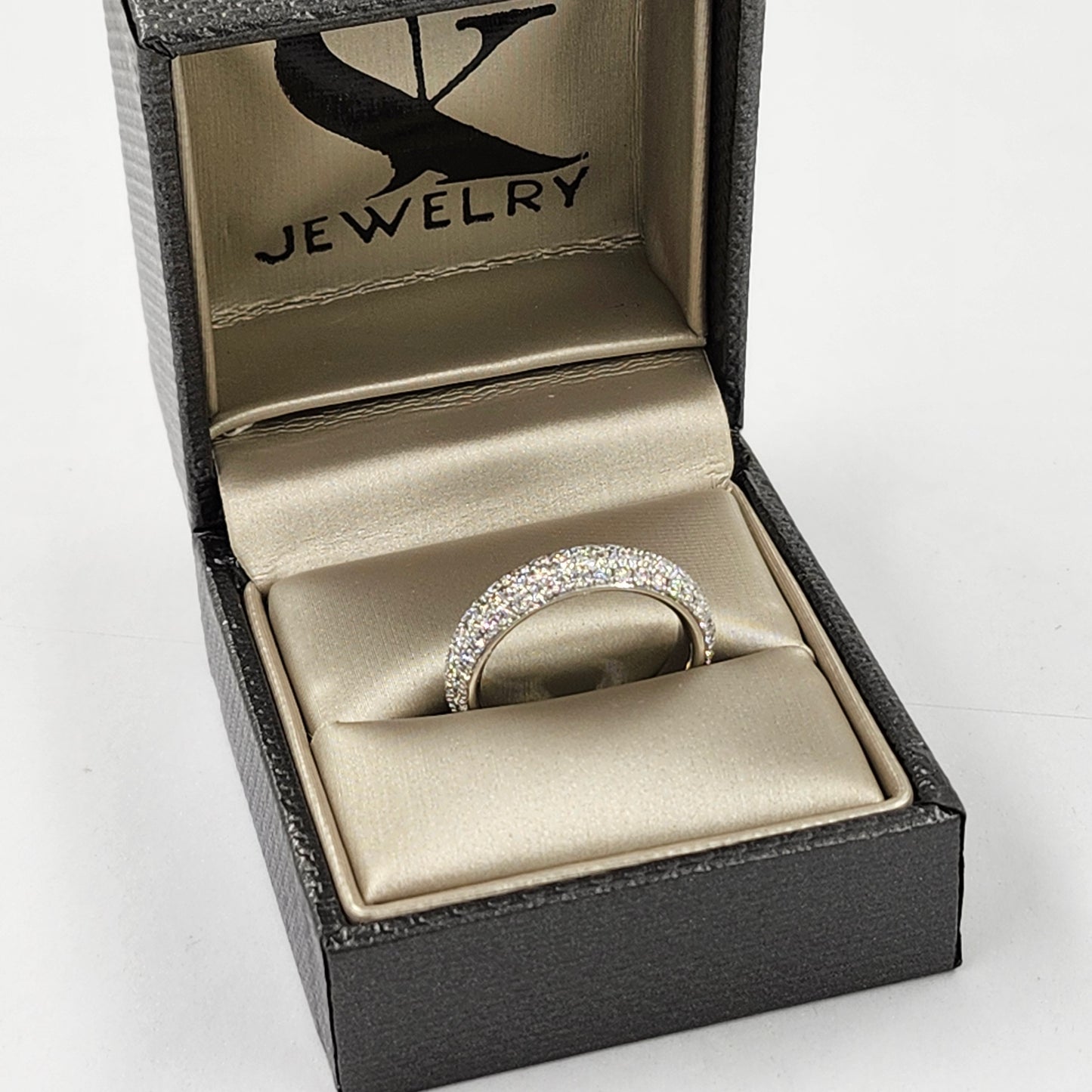 14K Gold Natural Diamond Eternity 4.0mm Wedding Band : 3/4 Eternity Stackable Ring - 3 Row Diamond Anniversary Ring