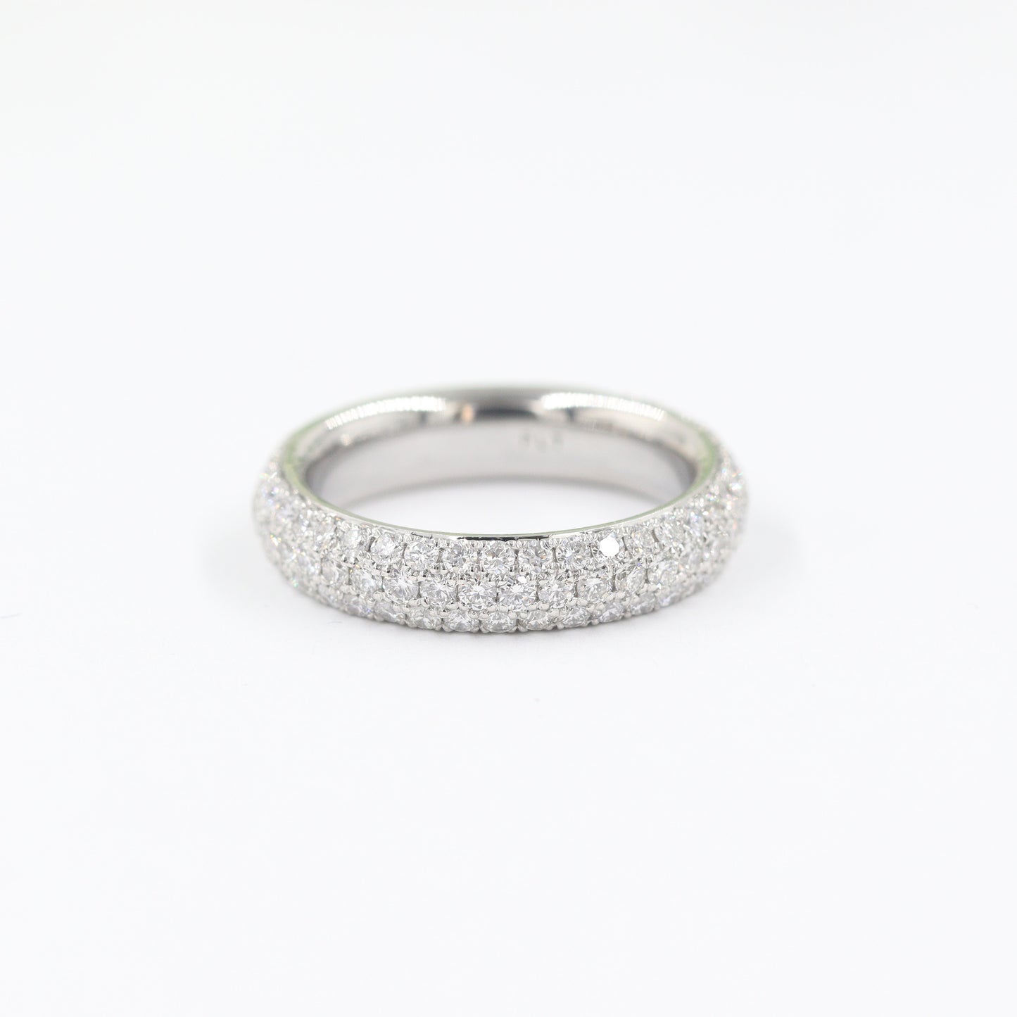 14K Gold Natural Diamond Eternity 4.0mm Wedding Band : 3/4 Eternity Stackable Ring - 3 Row Diamond Anniversary Ring