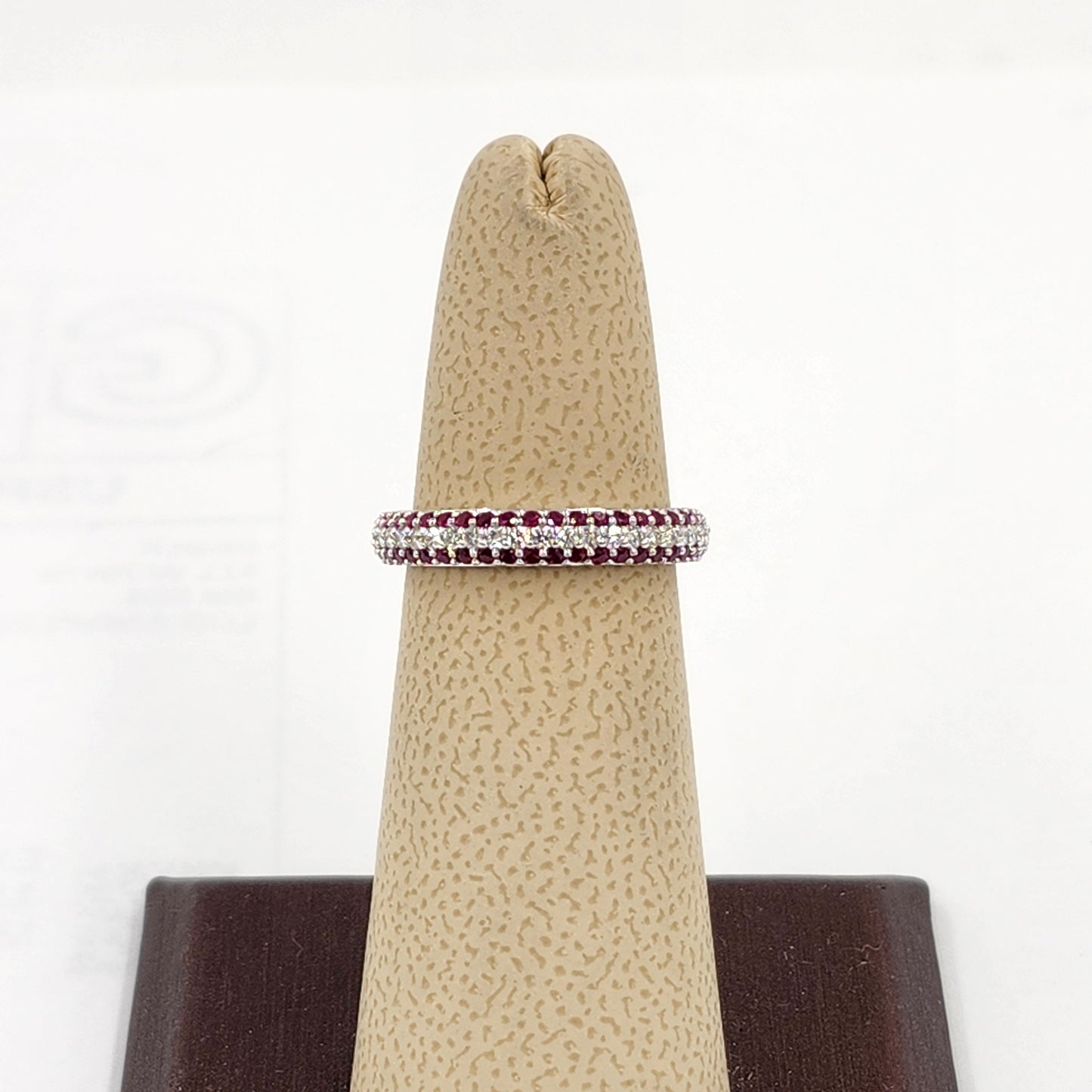 14K Gold 3 Row Natural Diamond,Ruby 3.3mm Wedding Band: 14K Gold 3/4 Eternity Stackable Ring-Anniversary Ring