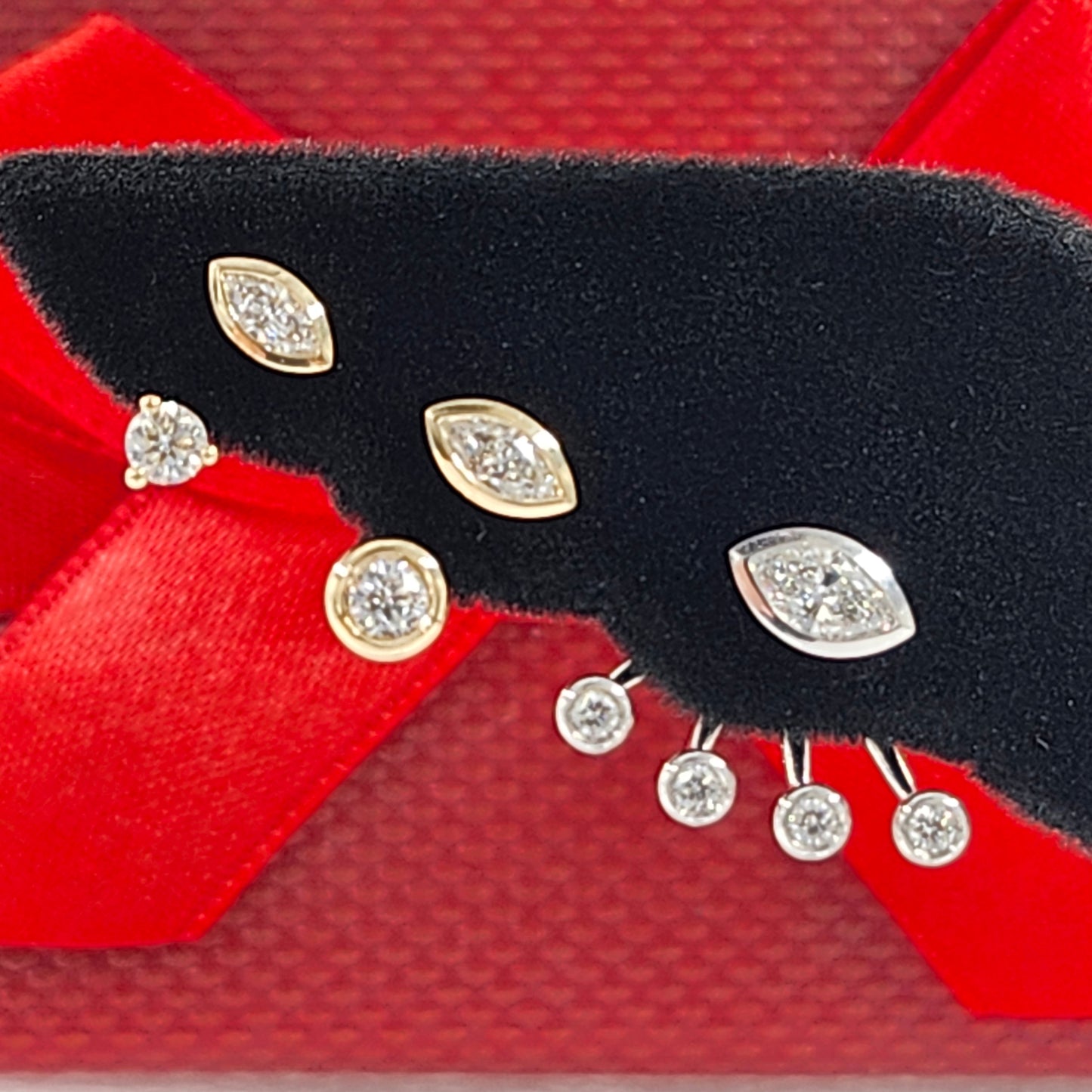 14K Gold Natural Diamond Stud Earrings: Marquise Diamond Bezel Stud Earrings - Anniversary gift