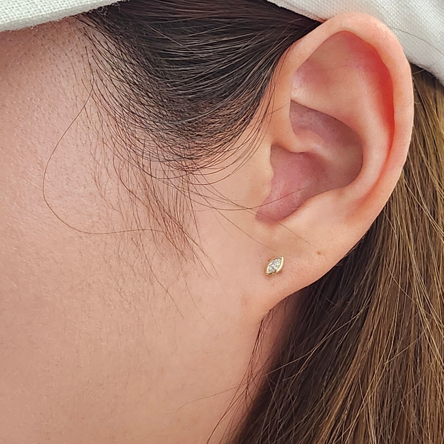 14K Gold Natural Diamond Stud Earrings: Marquise Diamond Bezel Stud Earrings - Anniversary gift