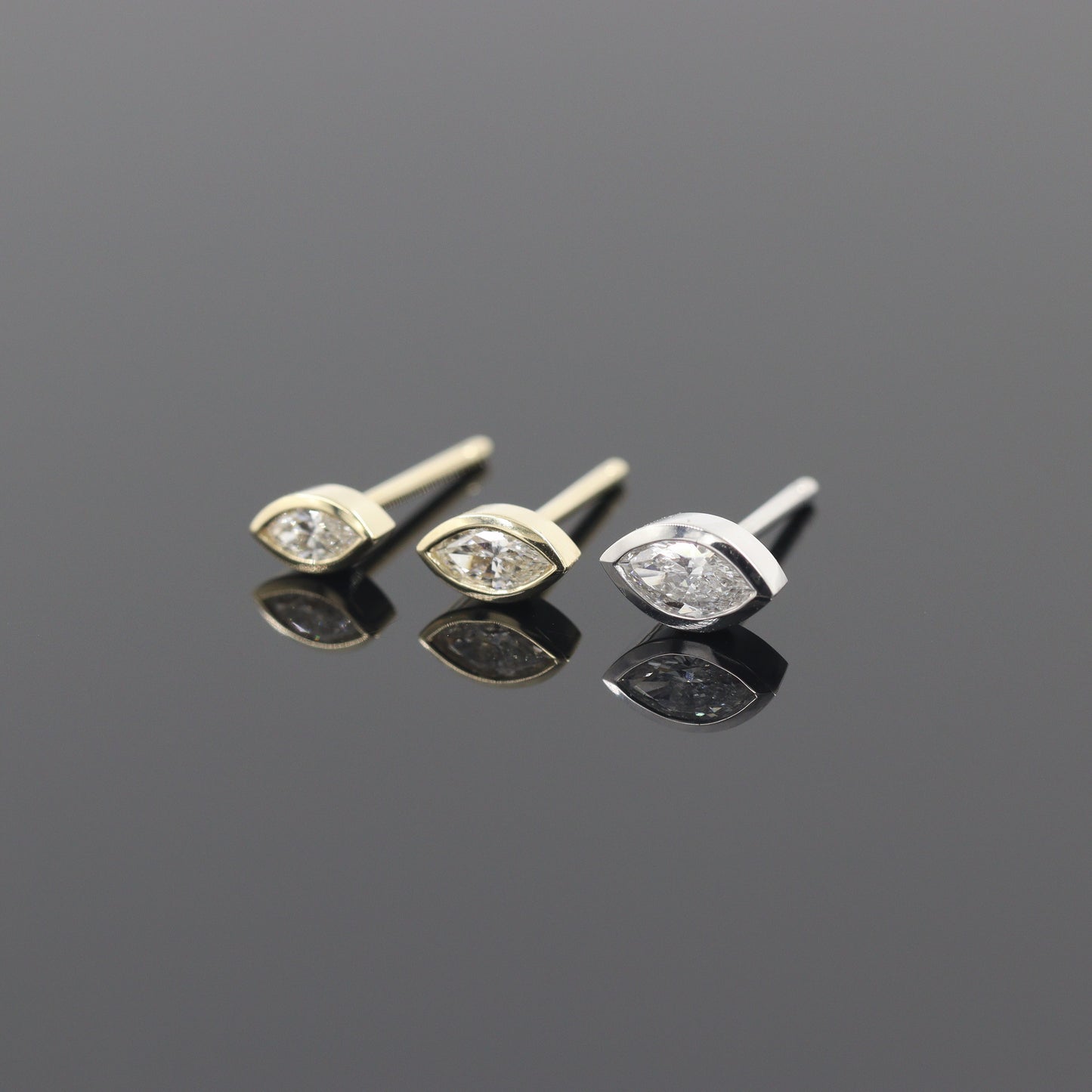 14K Gold Natural Diamond Stud Earrings: Marquise Diamond Bezel Stud Earrings - Anniversary gift