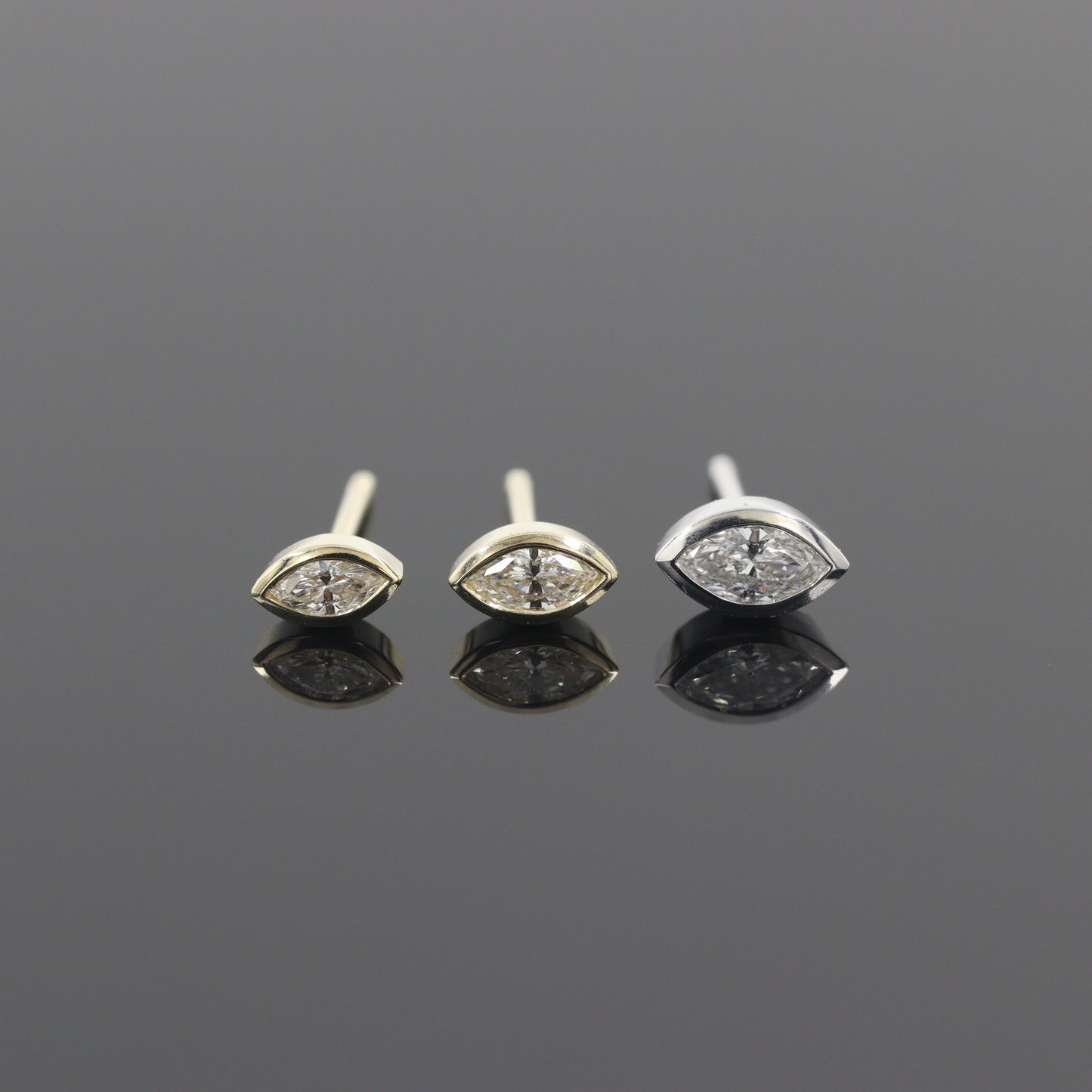 14K Gold Natural Diamond Stud Earrings: Marquise Diamond Bezel Stud Earrings - Anniversary gift