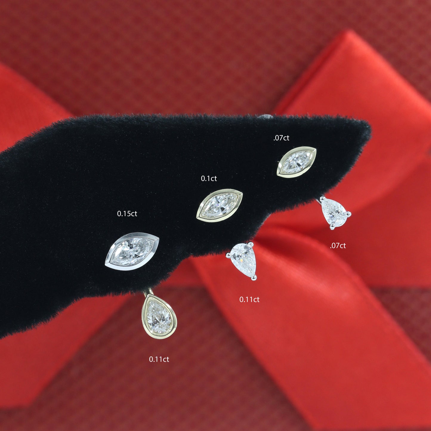 14K Gold Natural Diamond Stud Earrings: Marquise Diamond Bezel Stud Earrings - Anniversary gift