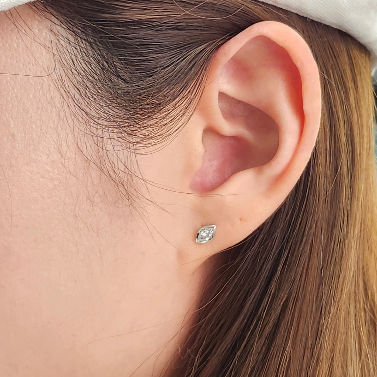 14K Gold Natural Diamond Stud Earrings: Marquise Diamond Bezel Stud Earrings - Anniversary gift