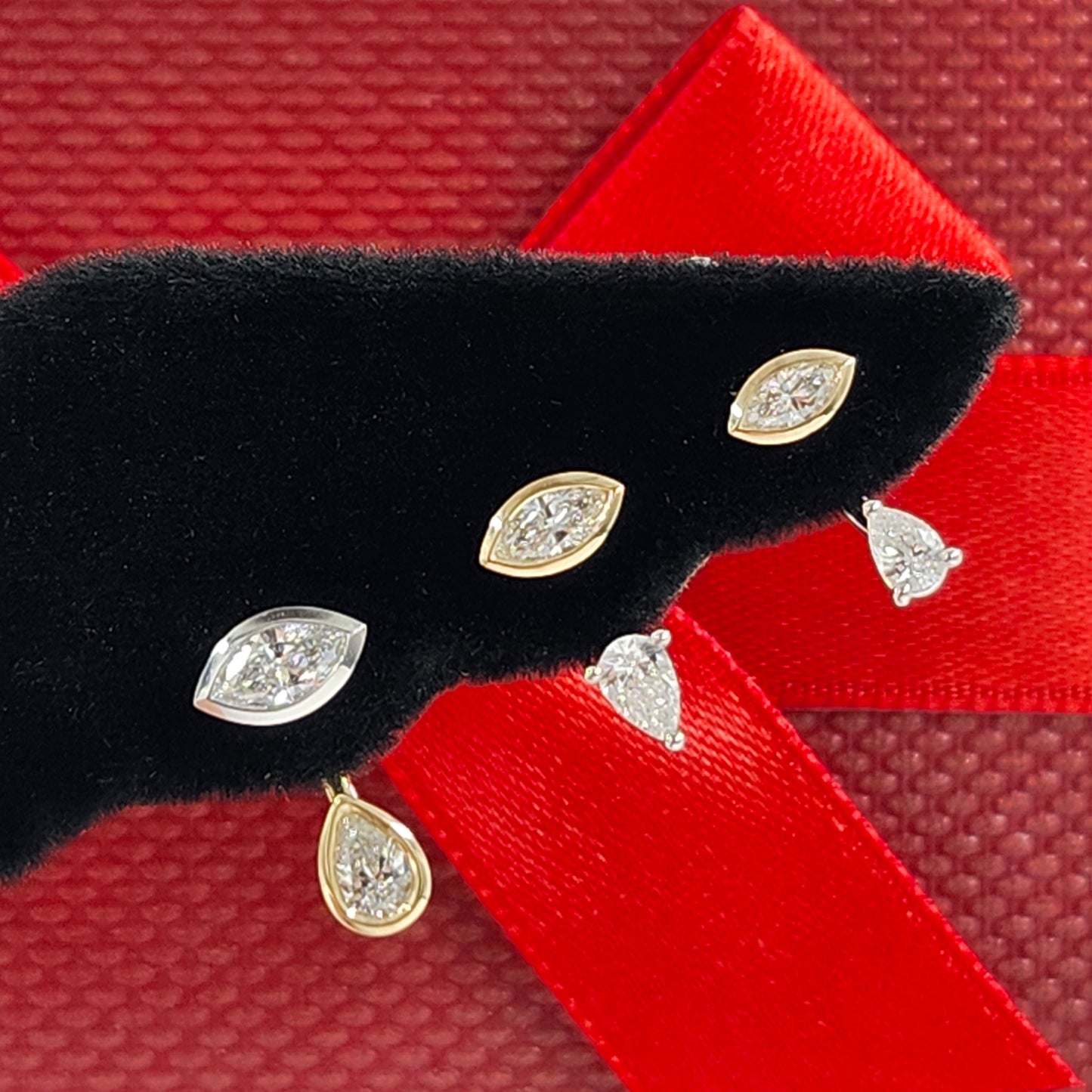 14K Gold Natural Diamond Stud Earrings: Marquise Diamond Bezel Stud Earrings - Anniversary gift