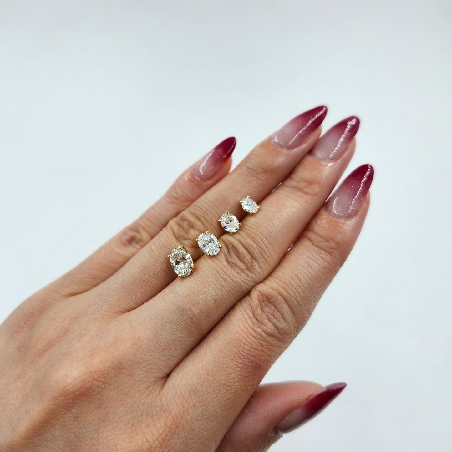 14K Gold Oval Lab Diamond Stud Earrings: Prong Set Solitaire/Single or Pair/anniversary gift