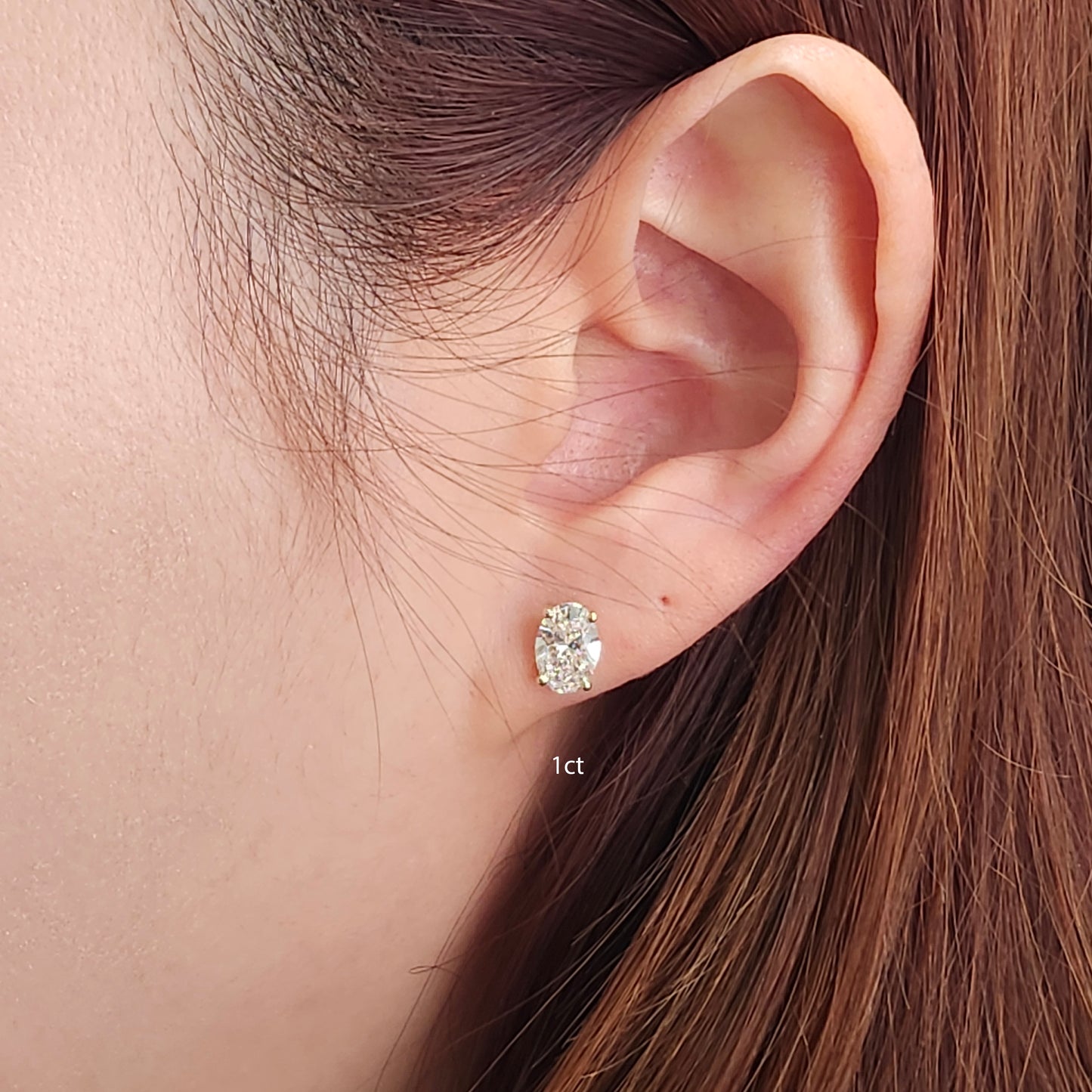 14K Gold Oval Lab Diamond Stud Earrings: Prong Set Solitaire/Single or Pair/anniversary gift